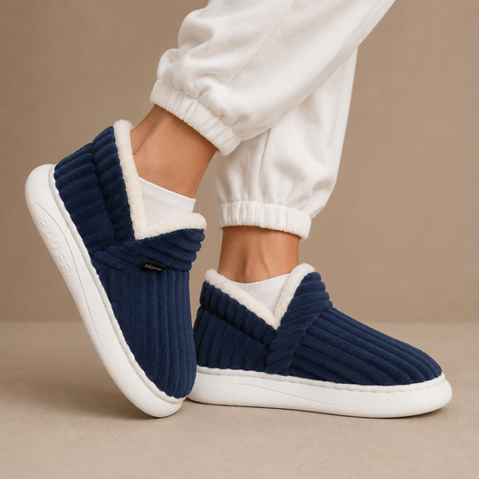 Ribbed Winter Slippers - Women's Fleece Lined Slippers