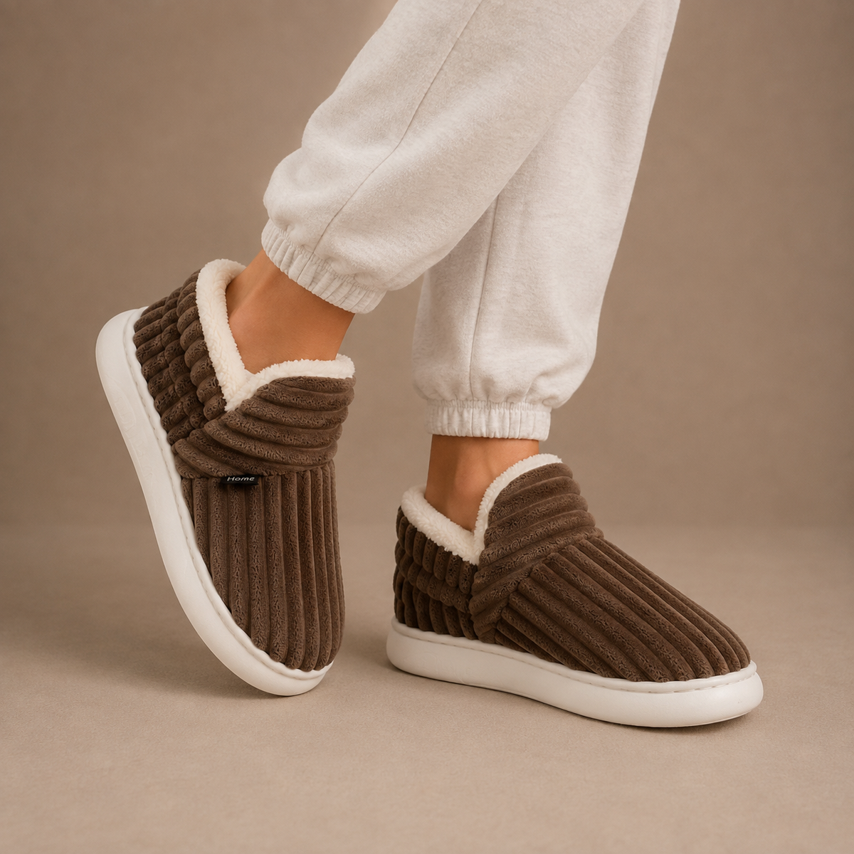 Ribbed Winter Slippers - Women's Fleece Lined Slippers