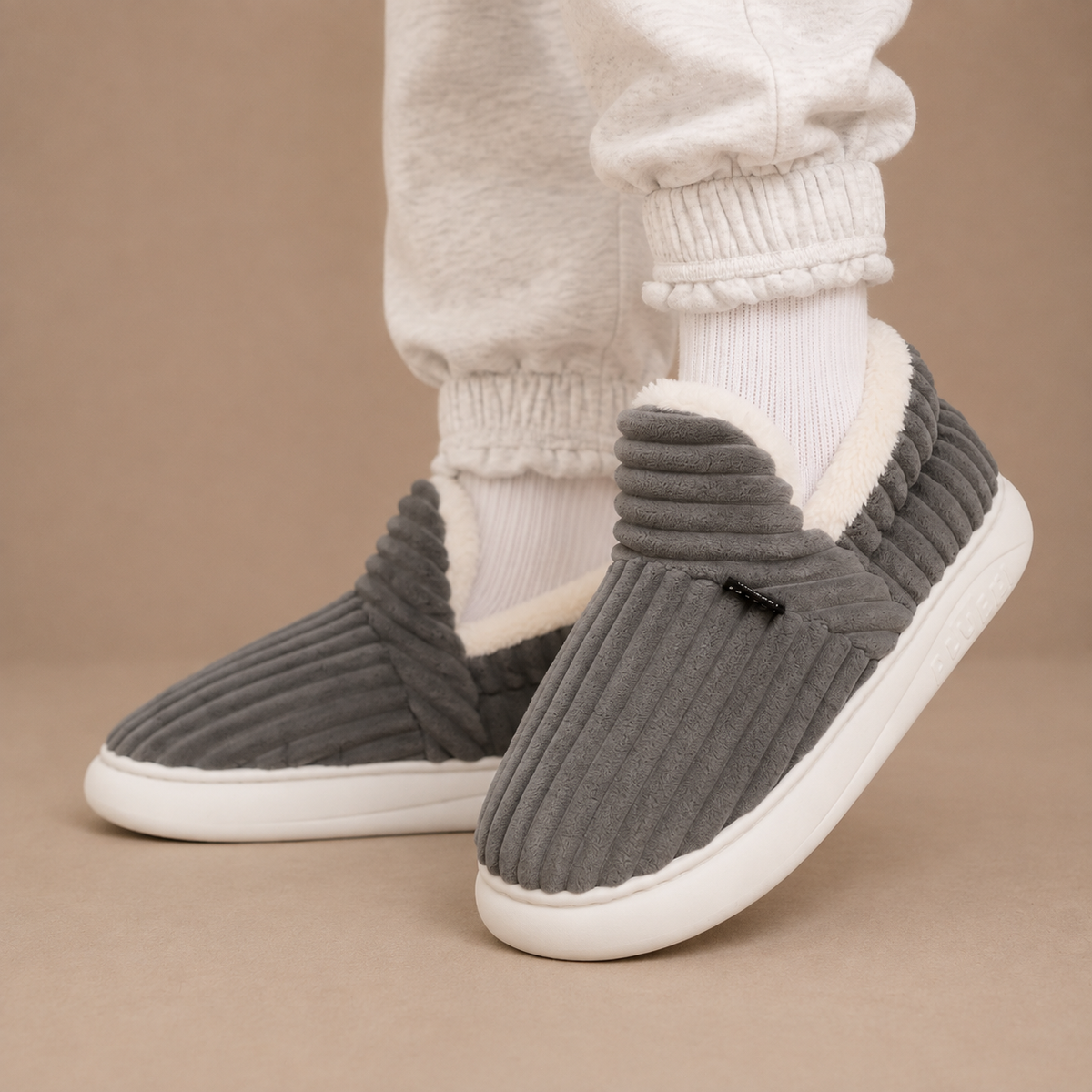 Ribbed Winter Slippers - Women's Fleece Lined Slippers