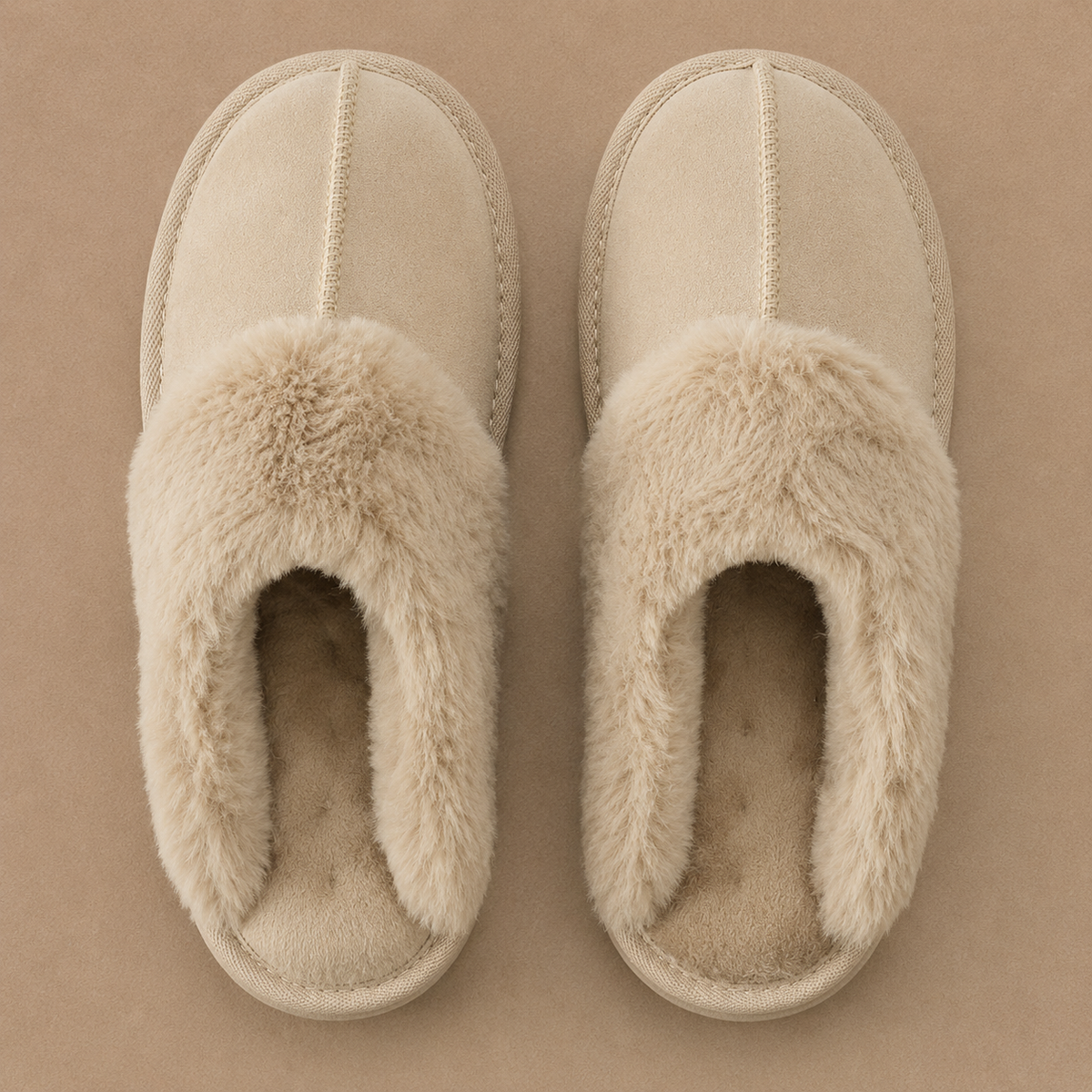 Suede Mule Slippers - Women's Faux Fur Lined Slippers
