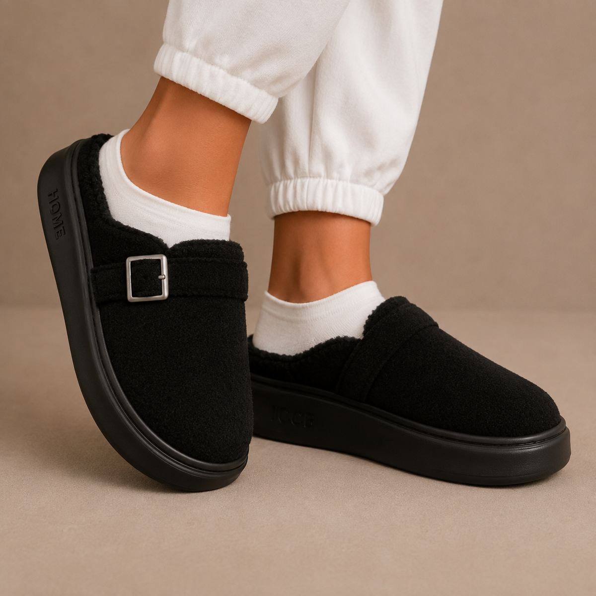 Buckle Fleece Slippers - Women's Cushioned House Shoes