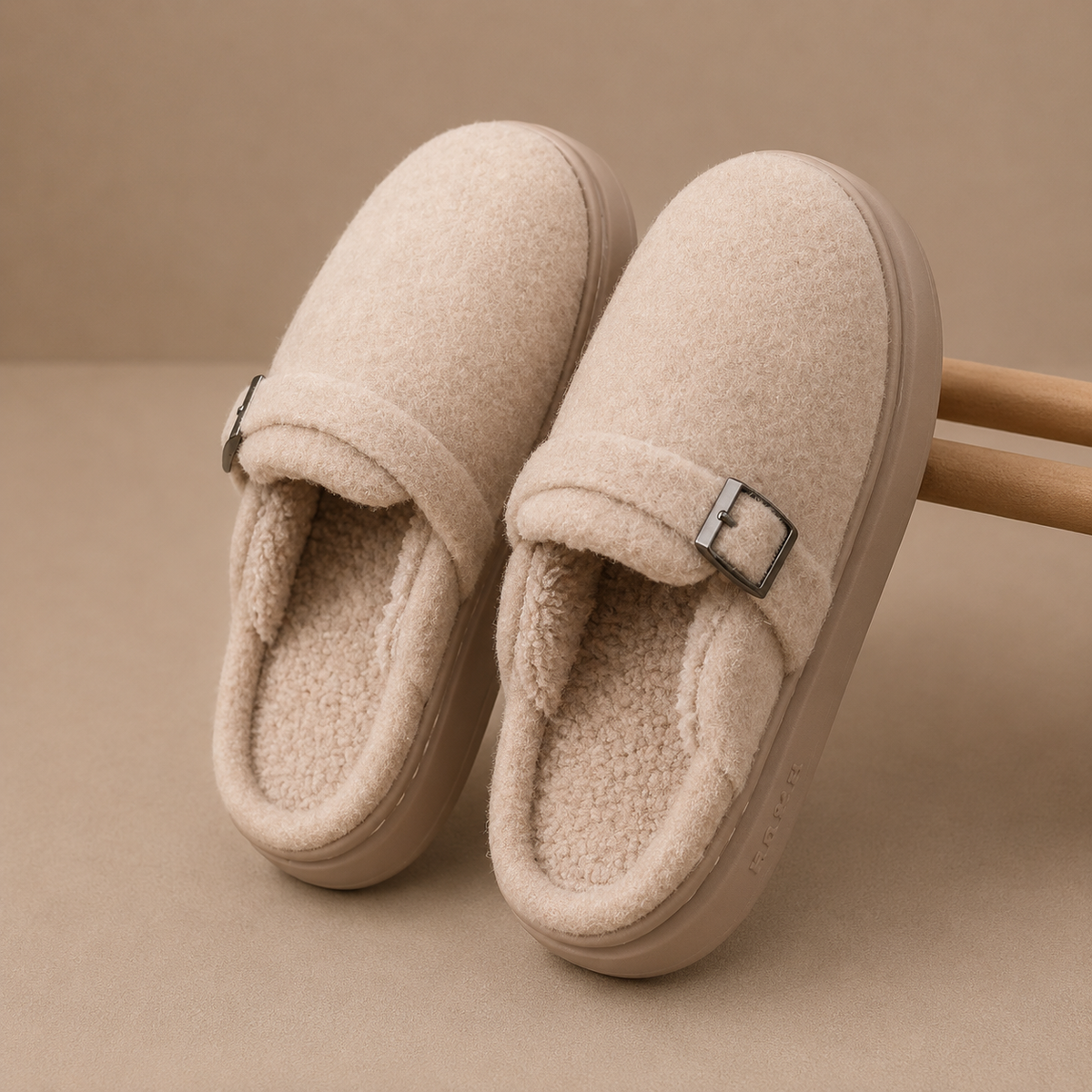 Buckle Fleece Slippers - Women's Cushioned House Shoes