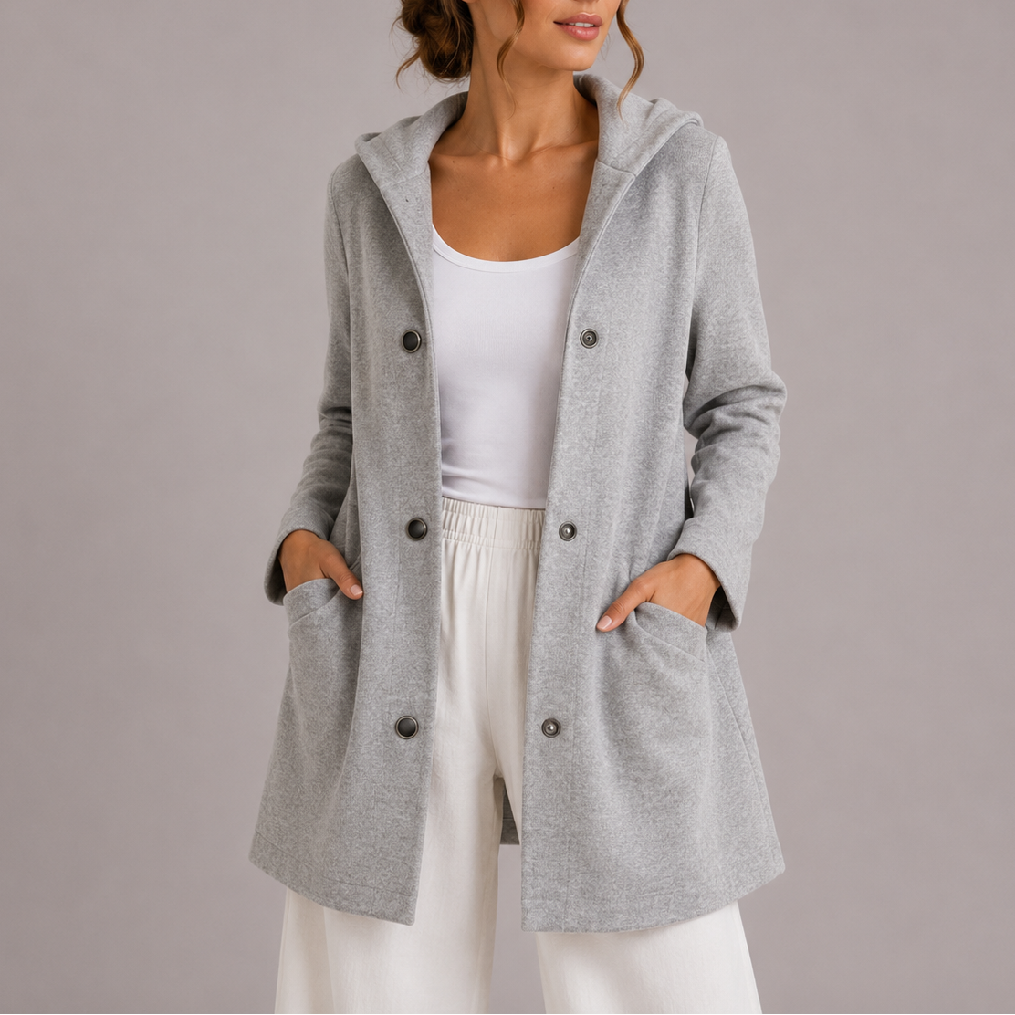 Casual Hooded Cardigan - Women's Button Up with Pockets