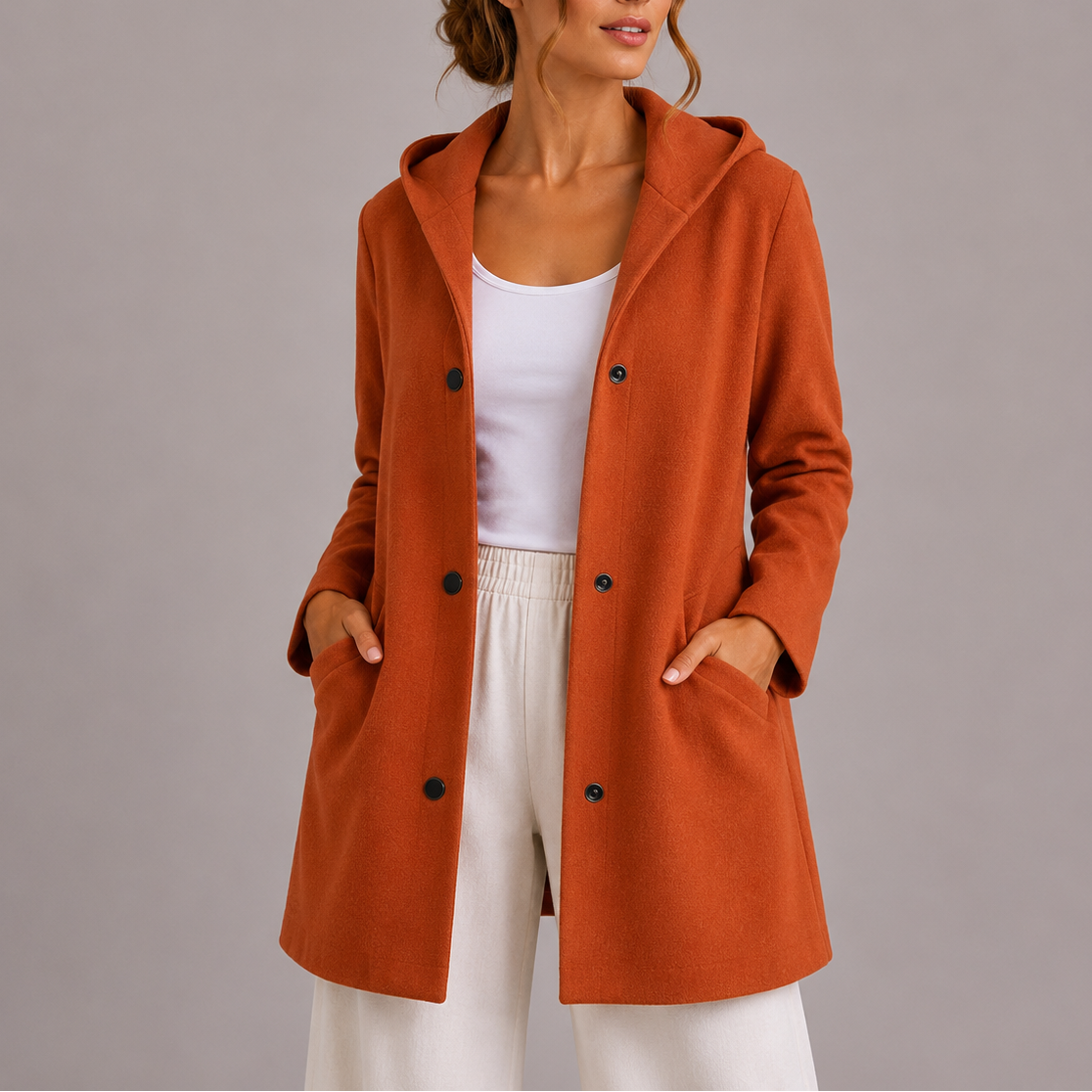 Casual Hooded Cardigan - Women's Button Up with Pockets