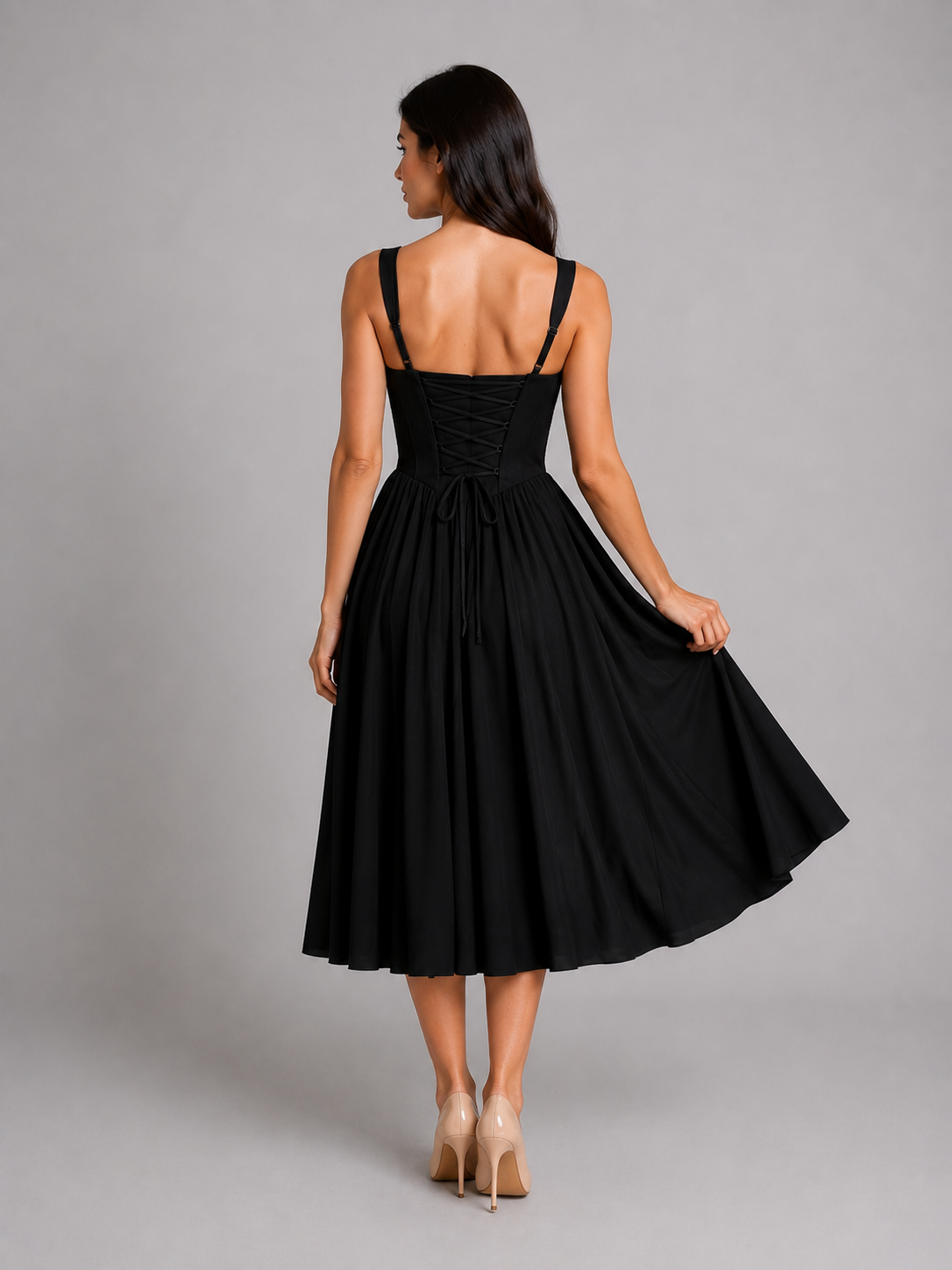 Corset Pleated Midi Dress - Women's Wedding Guest Dress