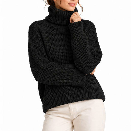 Oversized Turtleneck Sweater - Waffle Knit Women's Jumper