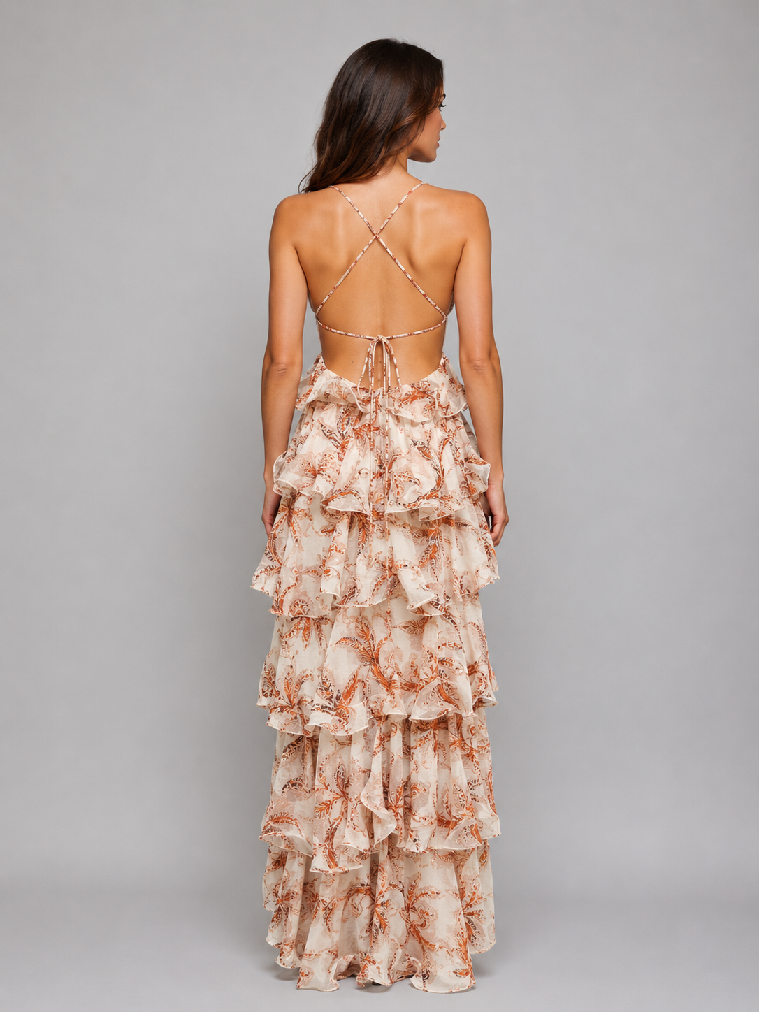 Butterfly Ruffle Maxi Dress - Women's Thigh Split Dress