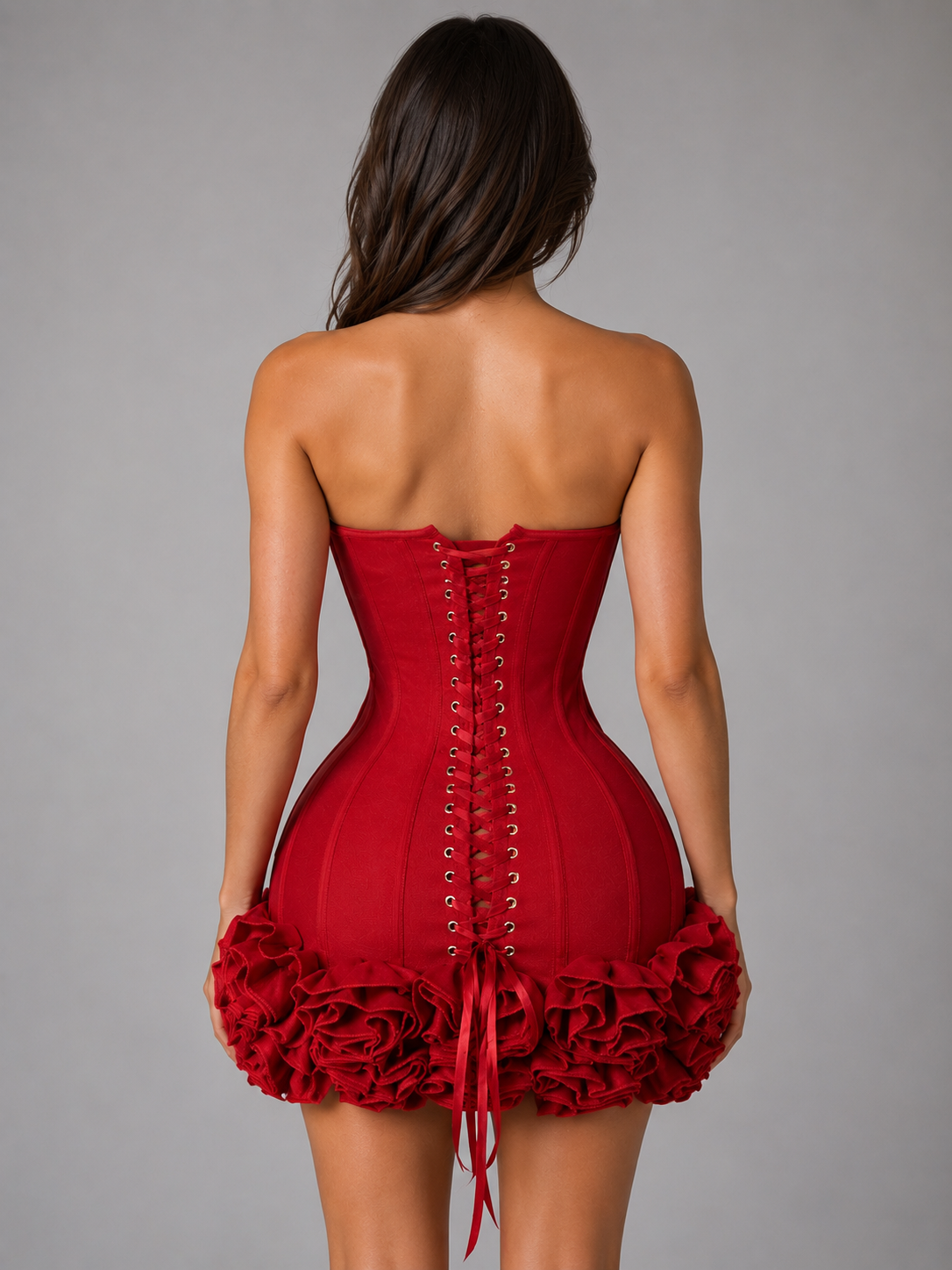 Strapless Corset Mini Dress - Women's 3D Floral Party Dress