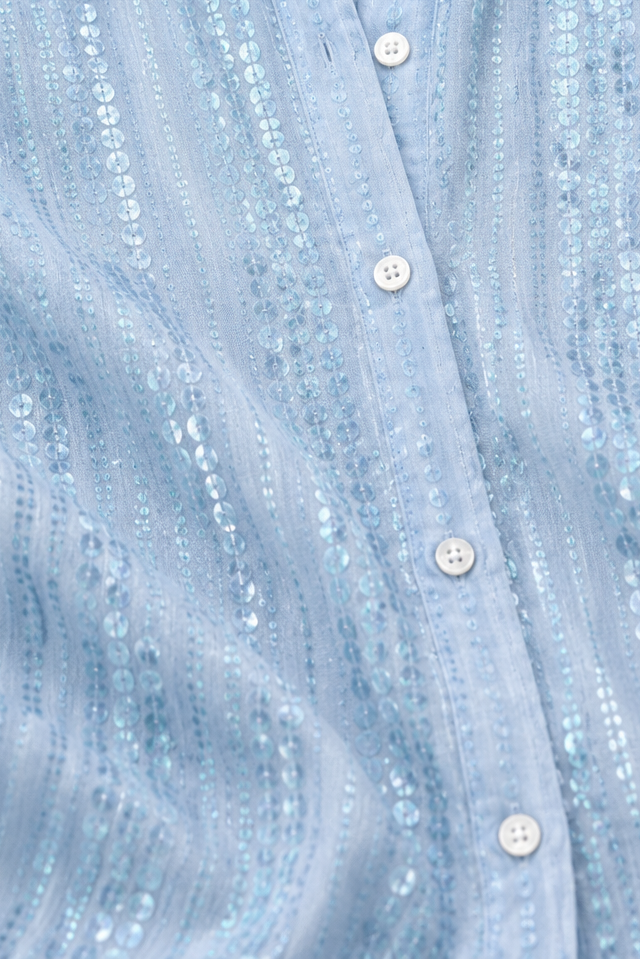 Luxelia Sequin Stripe Shirt - Women's Button Blouse