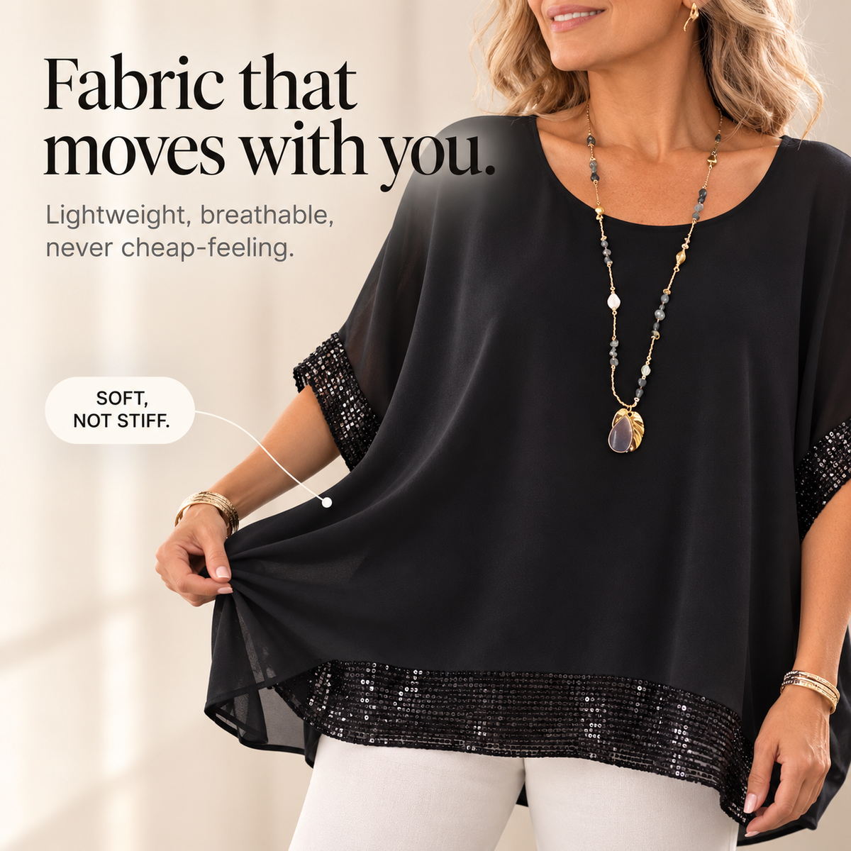 Wearbella Sequin Trim Tunic - Women's Relaxed Blouse