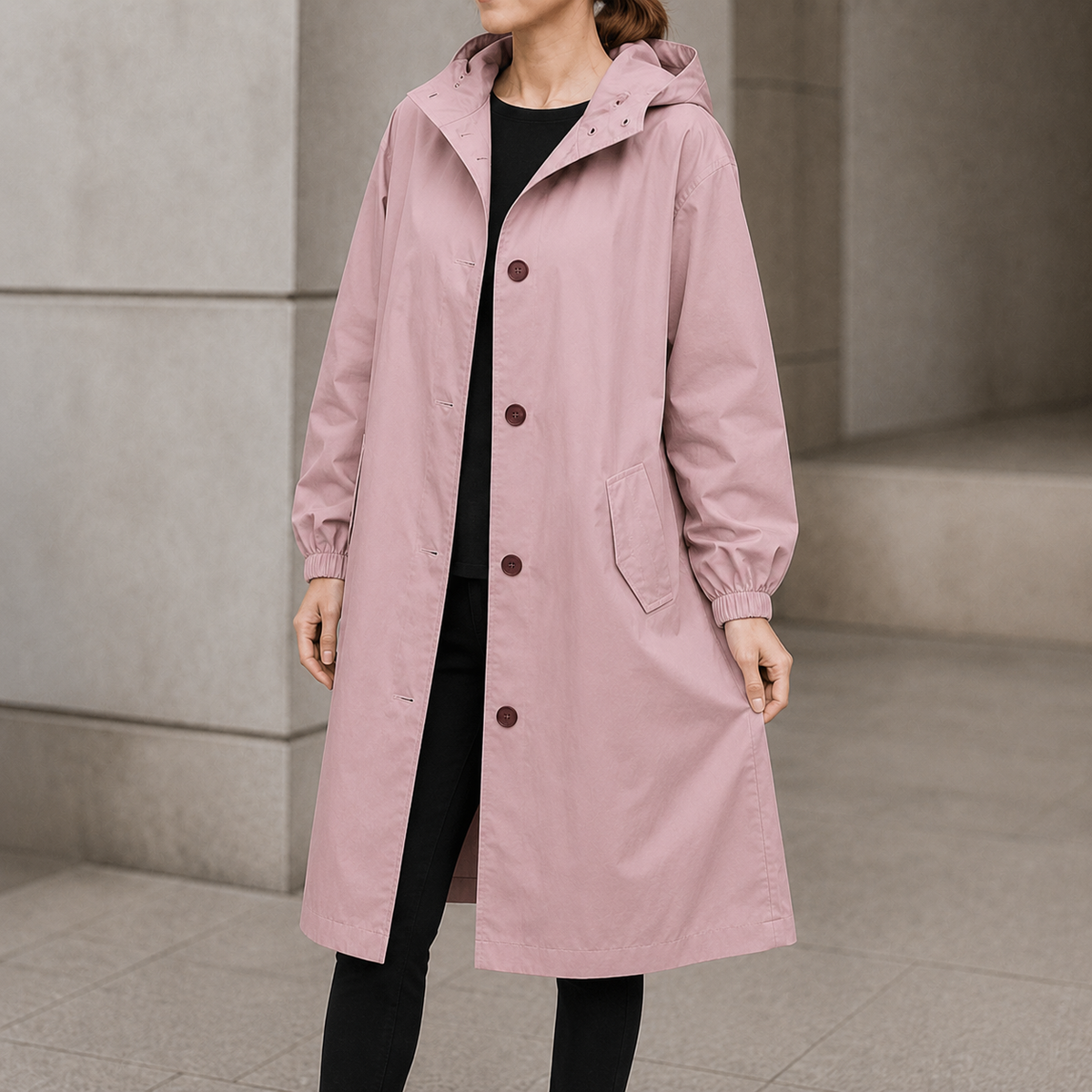 Vielle Hooded Trench Coat - Women's Midi Drawstring Waist