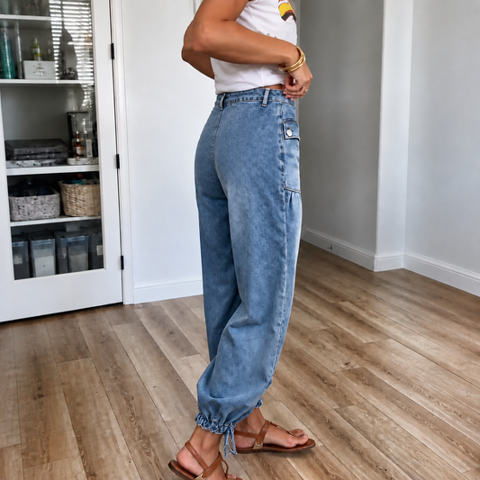 Barrelune Barrel Leg Jeans - Women's Tie Hem Jeans