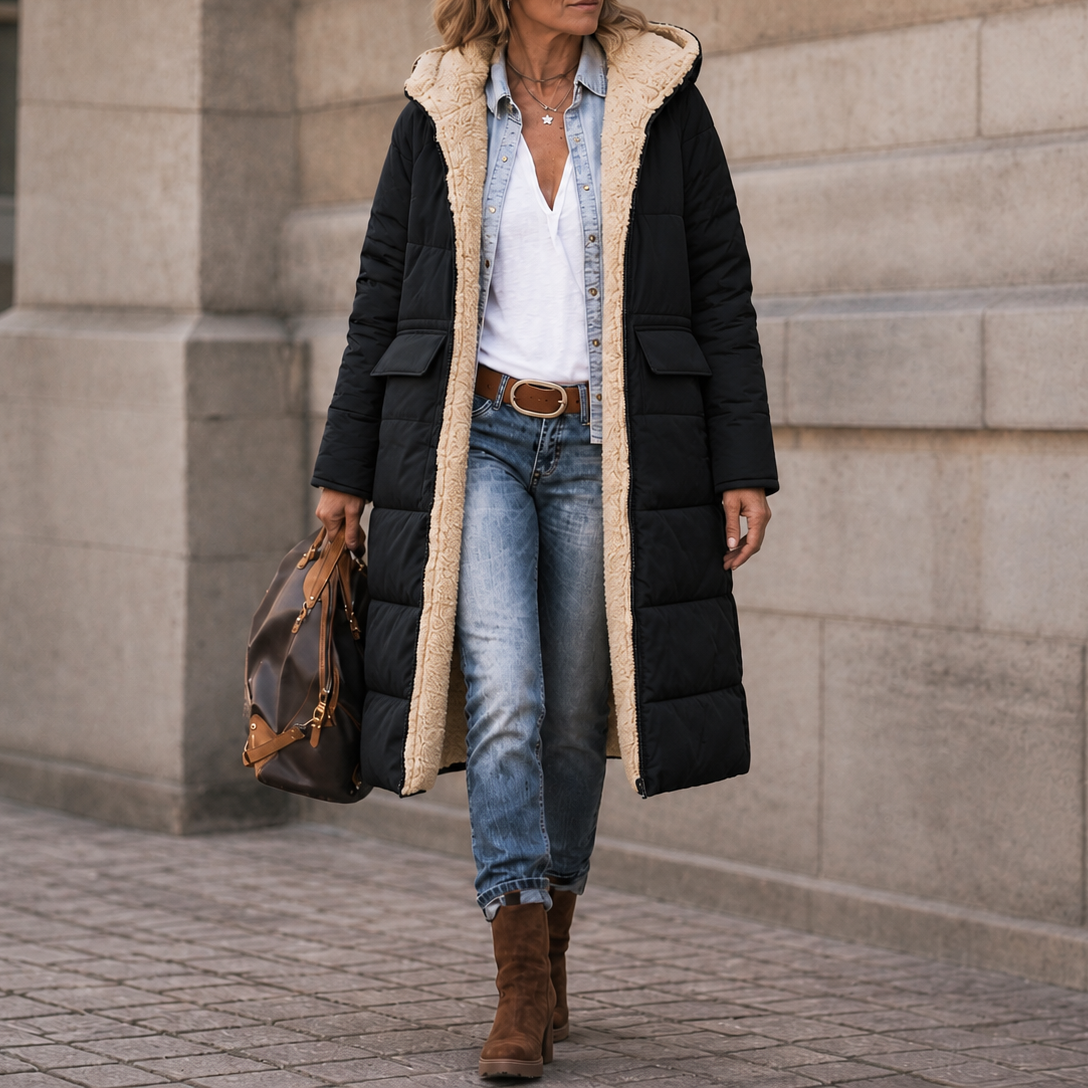 Reversa Reversible Long Coat - Hooded Women's Winter Coat