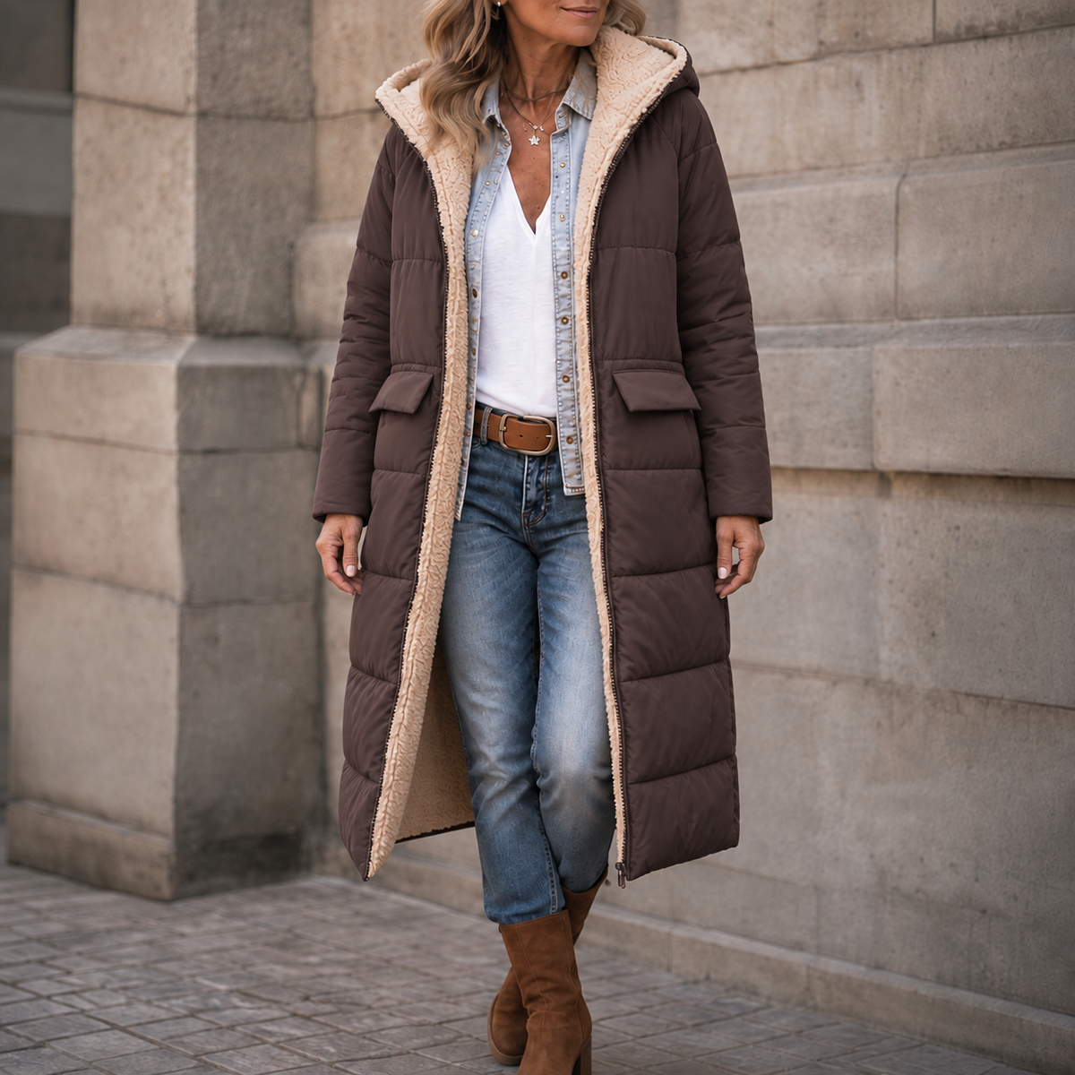 Reversa Reversible Long Coat - Hooded Women's Winter Coat