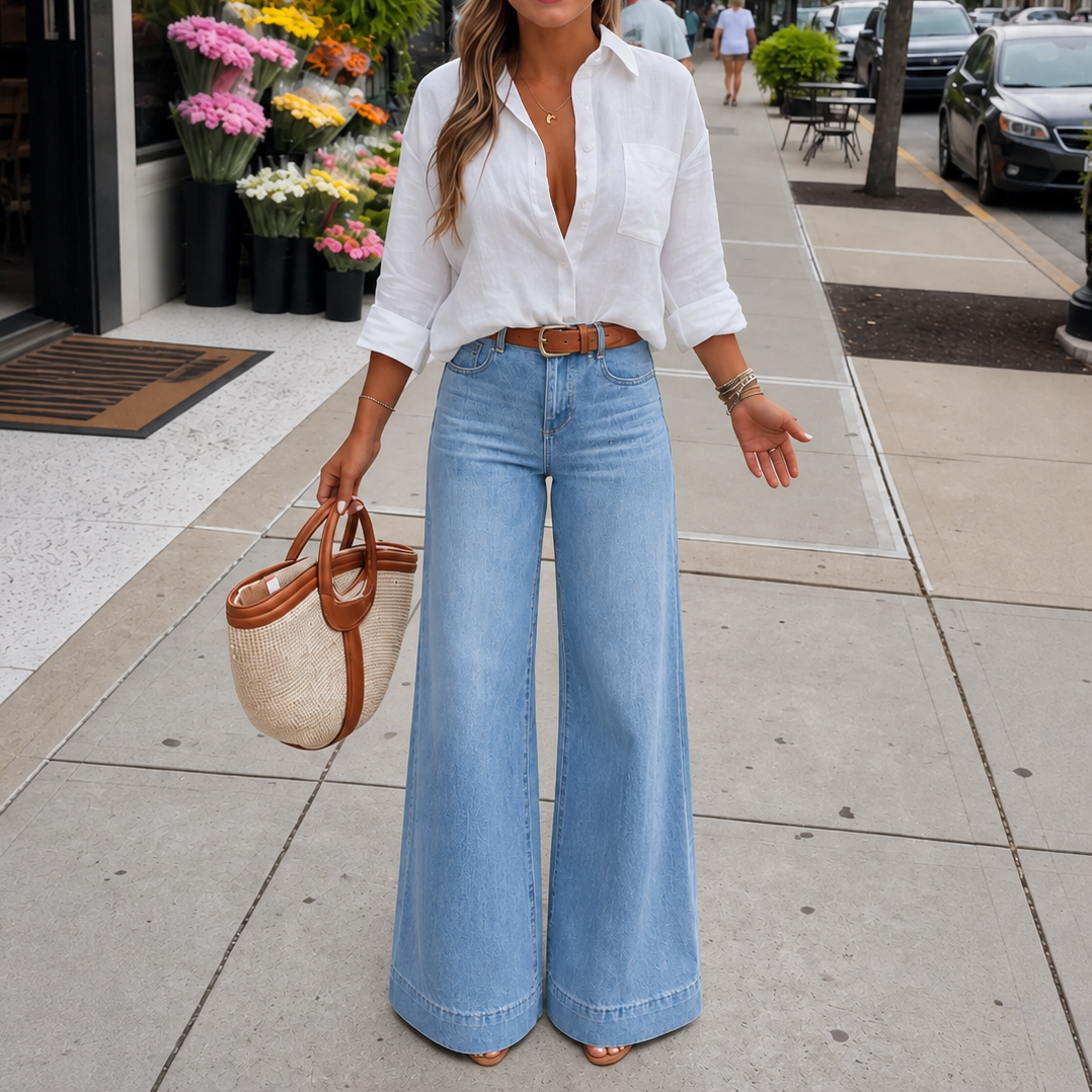 Longline Wide Leg Jeans - Women's High Rise Vintage Jeans