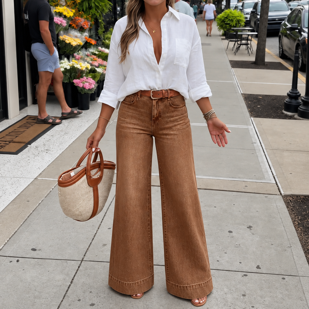 Longline Wide Leg Jeans - Women's High Rise Vintage Jeans