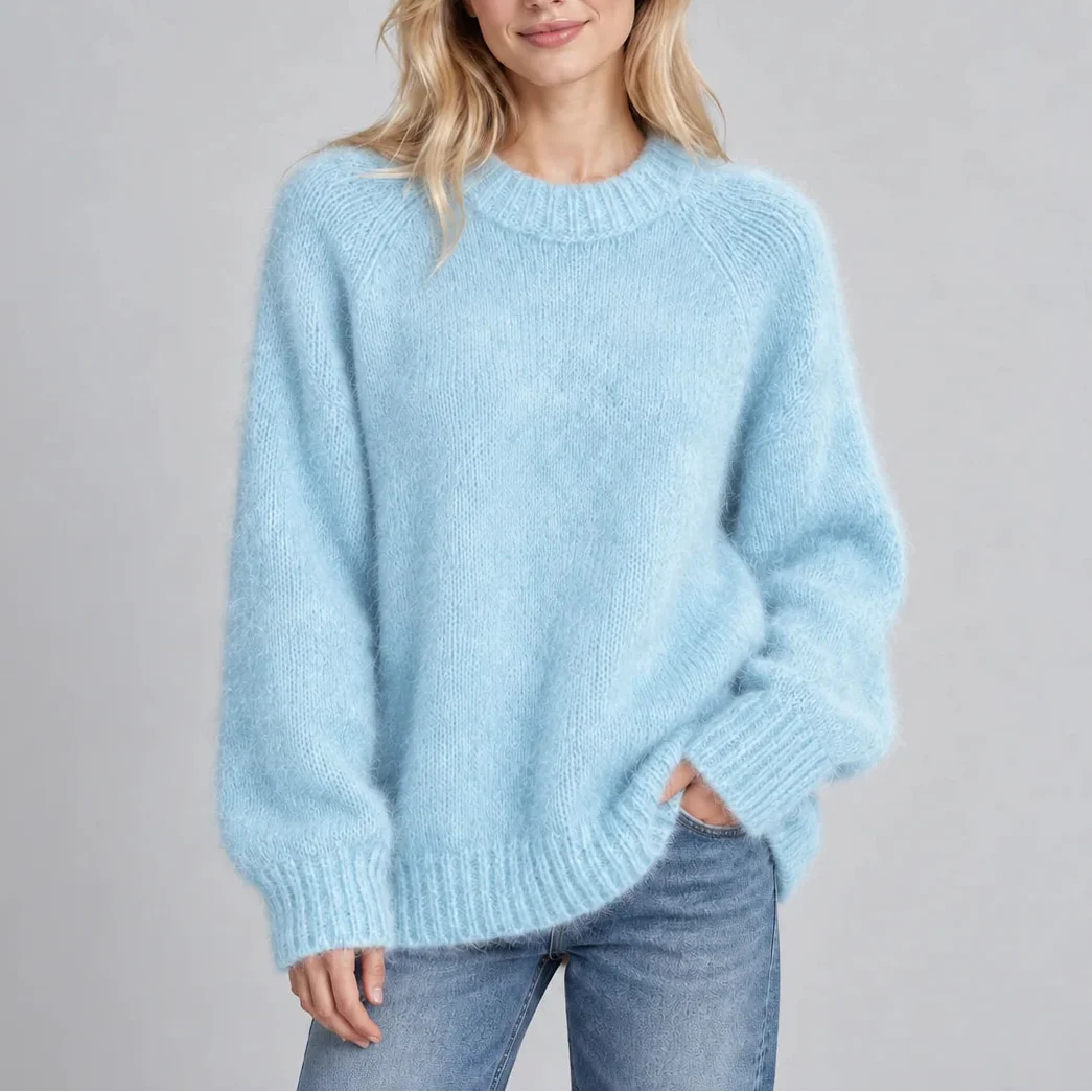 Fluffy Knit Jumper - Relaxed Fit Women's Crew Neck