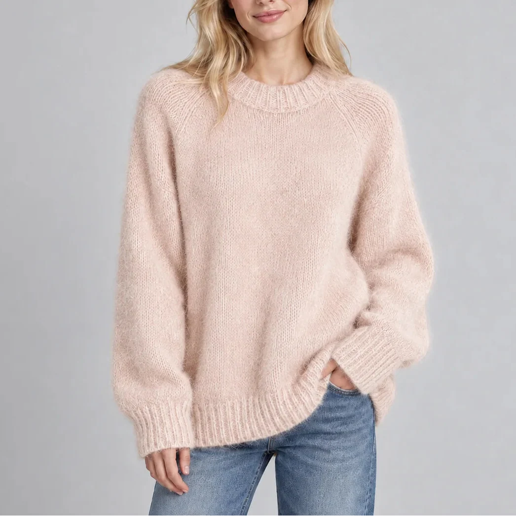 Fluffy Knit Jumper - Relaxed Fit Women's Crew Neck