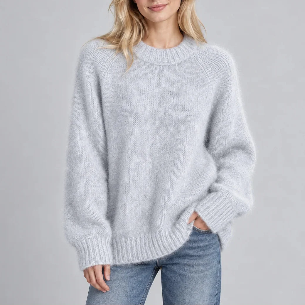 Fluffy Knit Jumper - Relaxed Fit Women's Crew Neck