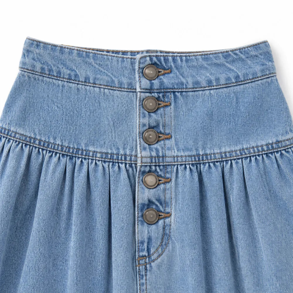 Romella Denim Maxi Skirt - Women's Tiered A-Line Skirt