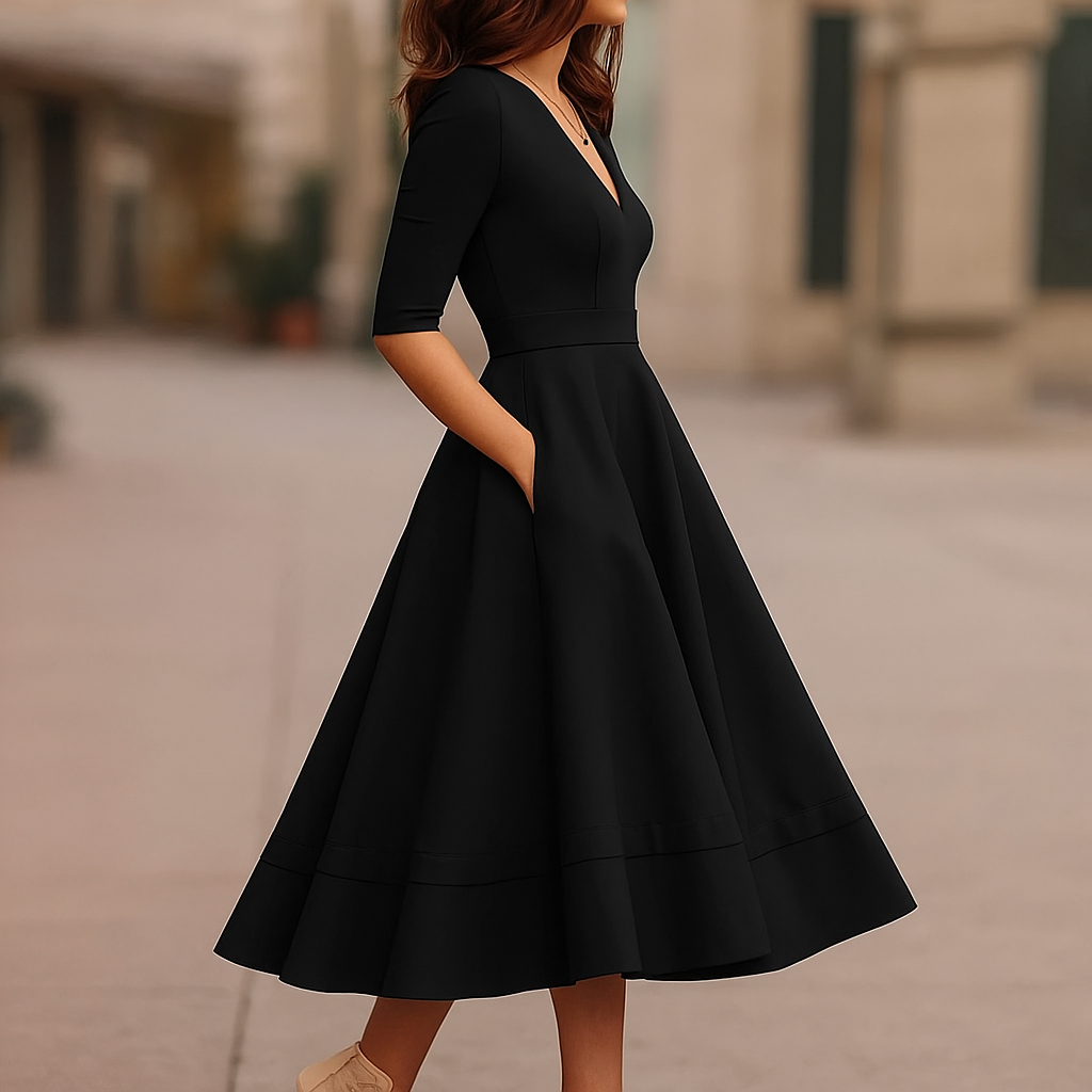Lani Retro Midi Dress - Women's A-Line 60s Style Dress