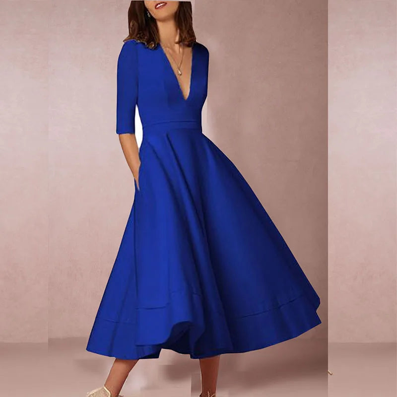 Lani Retro Midi Dress - Women's A-Line 60s Style Dress