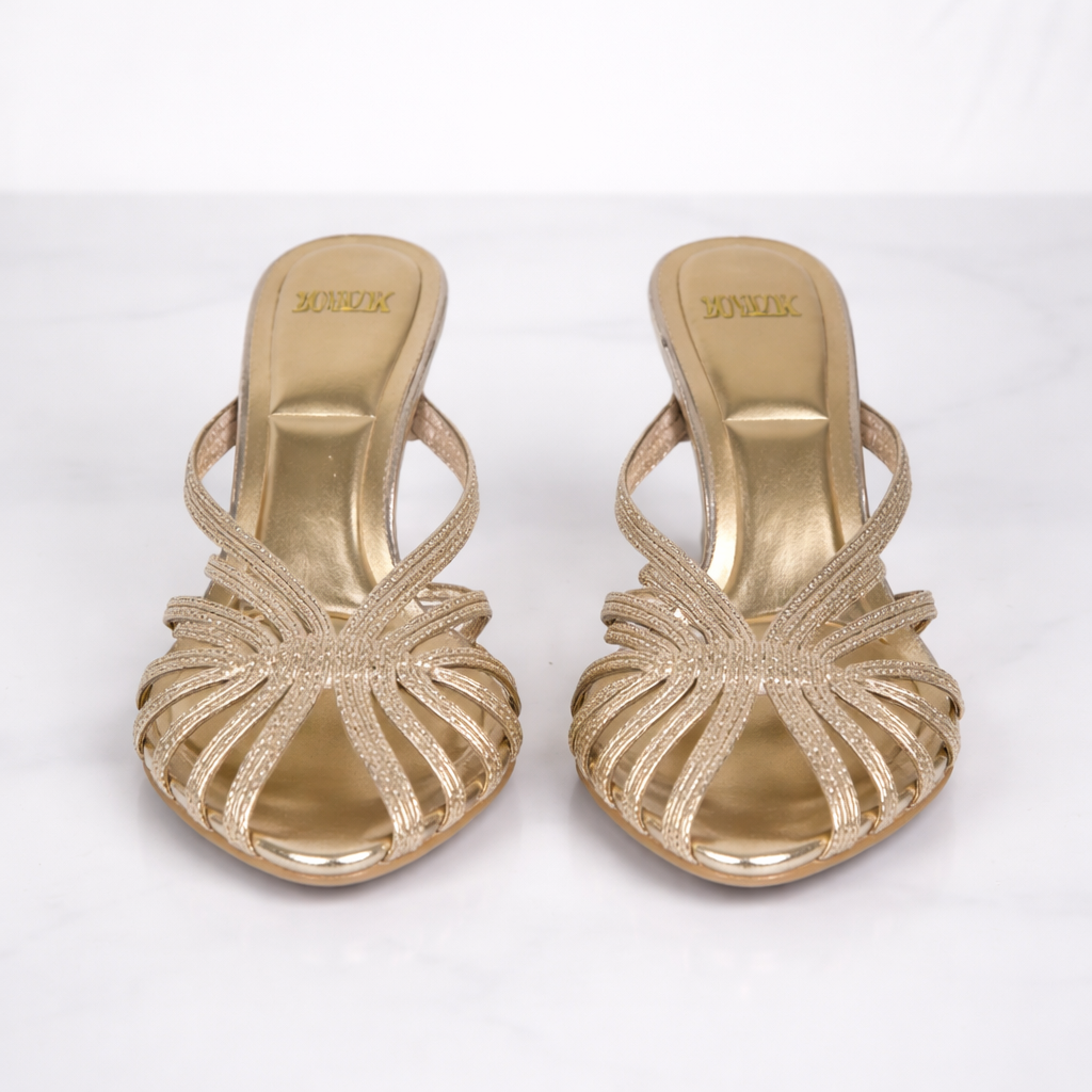 Gold Strappy Mule Heels - Women's Open Toe Heels