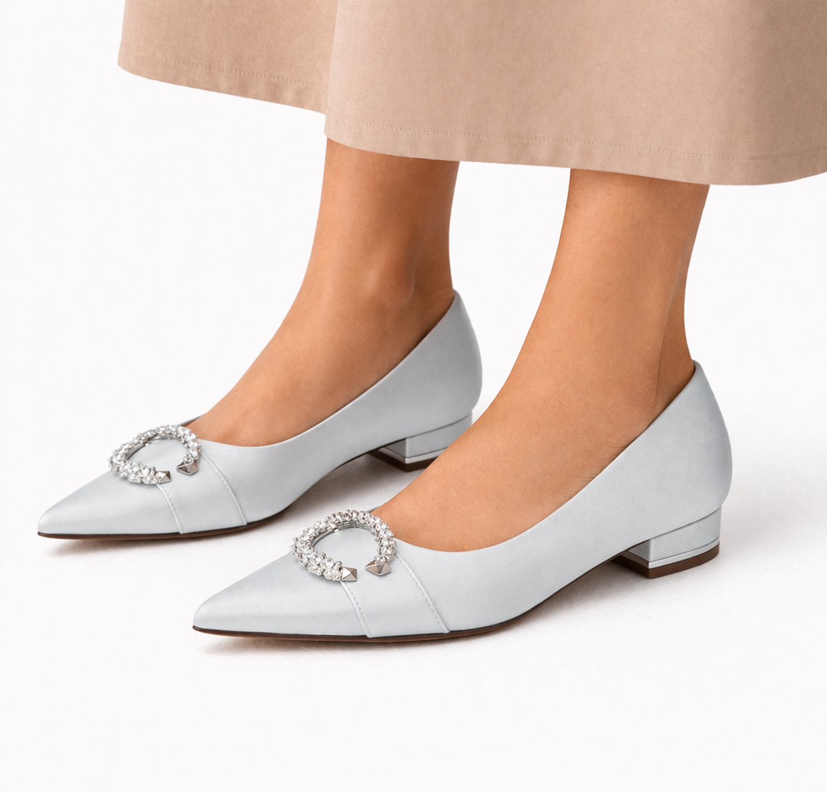 Satin Bridal Flats - Women's Crystal Buckle Shoes