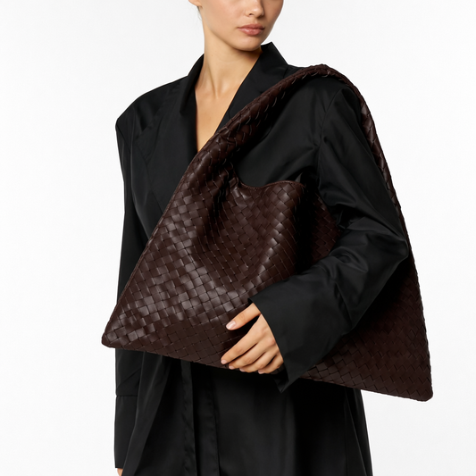 Woven Shoulder Tote - Soft Vegan Leather Women's Bag