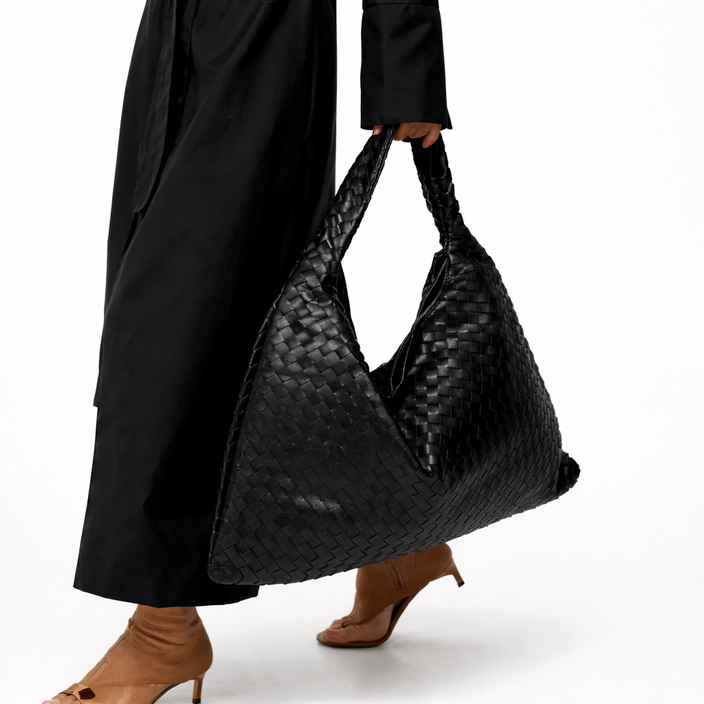 Woven Shoulder Tote - Soft Vegan Leather Women's Bag
