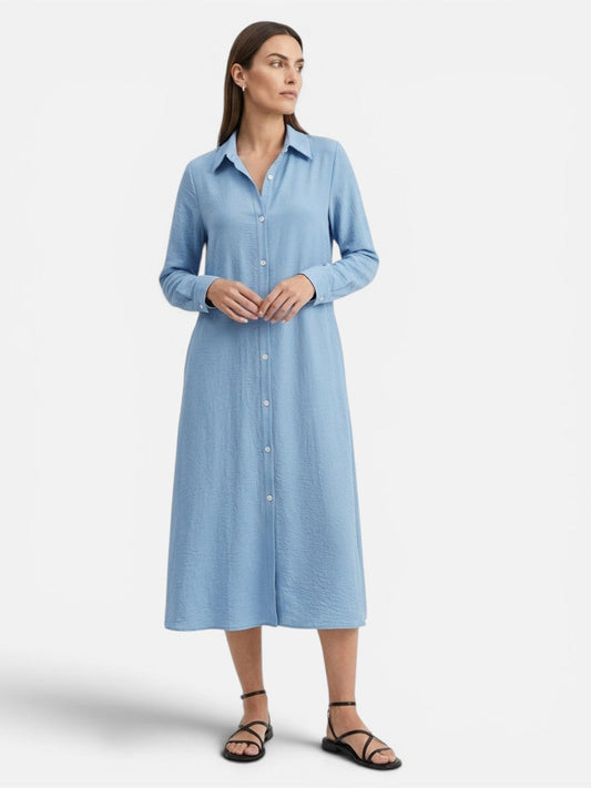 Button Front Midi Shirt Dress - Relaxed Women's Dress