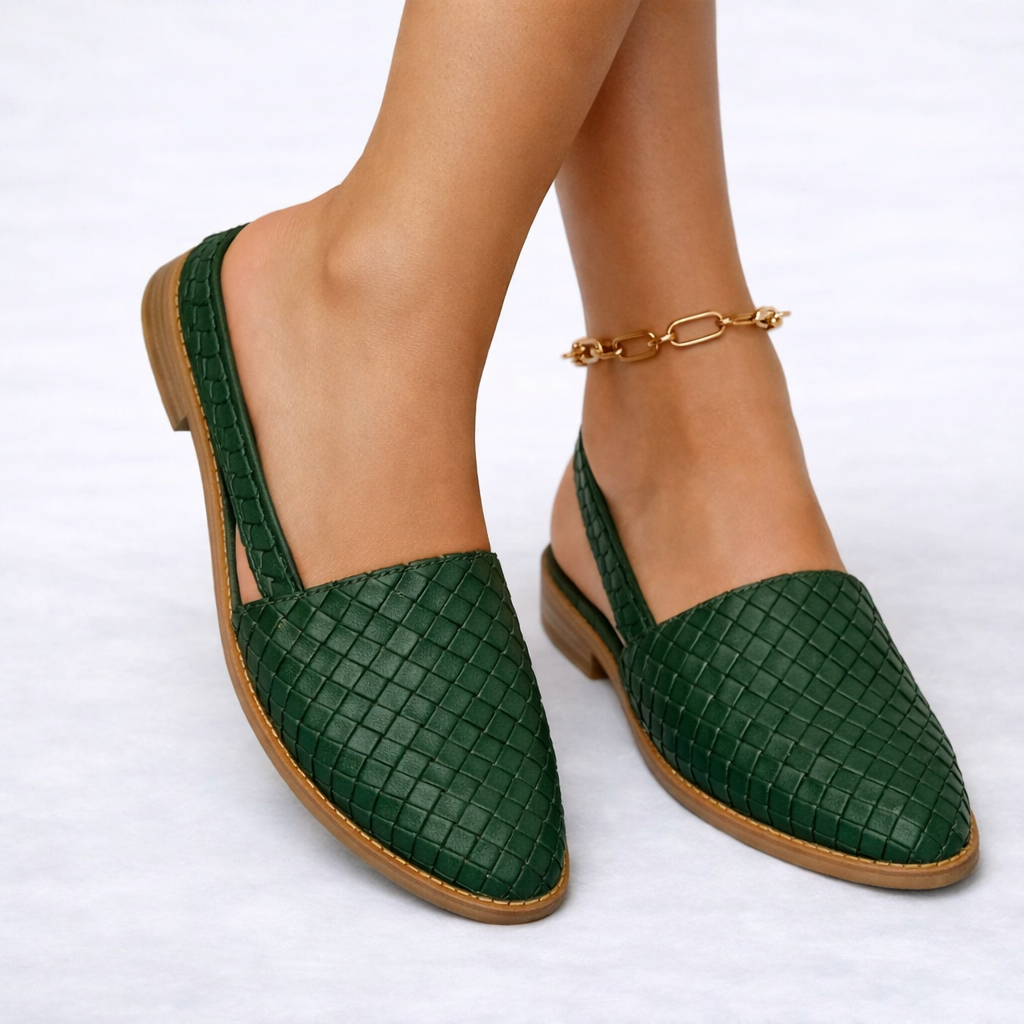 Woven Slingback Flats - Women's Vegan Leather Pointed Flats