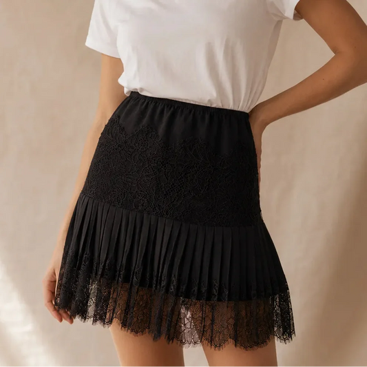 Vivelyn Pleated Mini Skirt - Lace Trim Women's Skirt