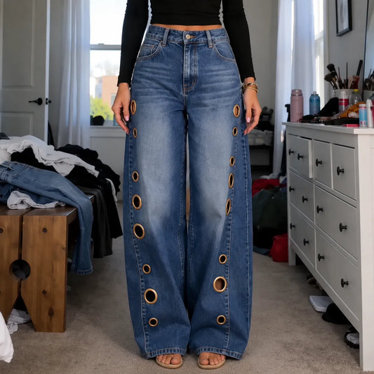 Velmora Wide Leg Jeans - Grommet Side Women's Jeans