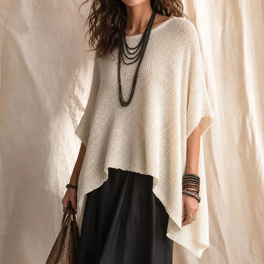 Solvera Open Knit Top - Women's Batwing High Low Top