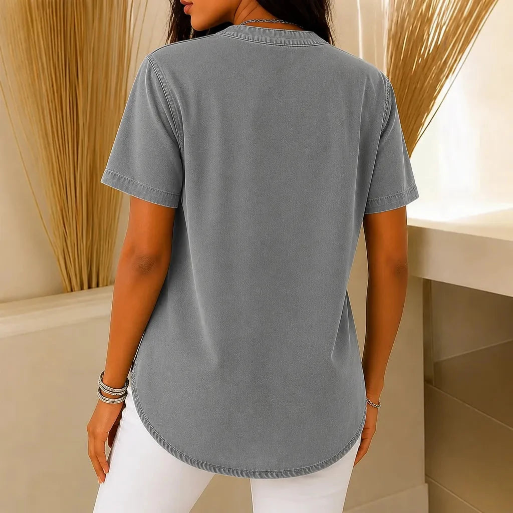 Avelyn - Henley Tunic Top with Side Buttons for Women