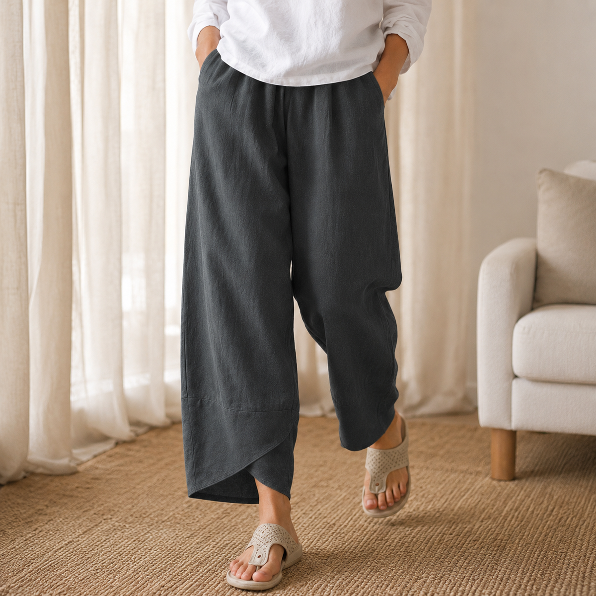 Solivia Tulip Hem Pants - Women's Cropped Wide Leg Pants