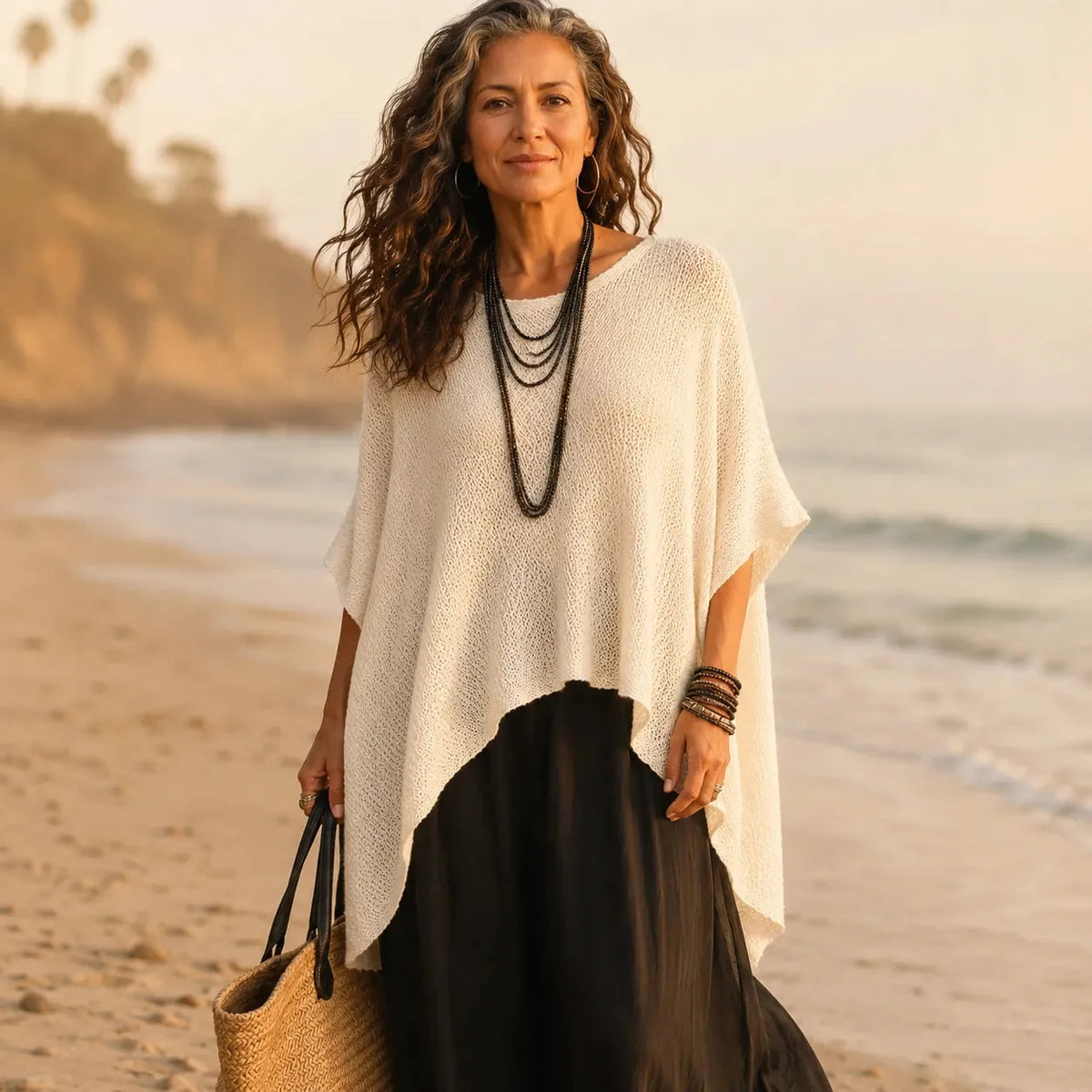 Solvera Open Knit Top - Women's Batwing High Low Top