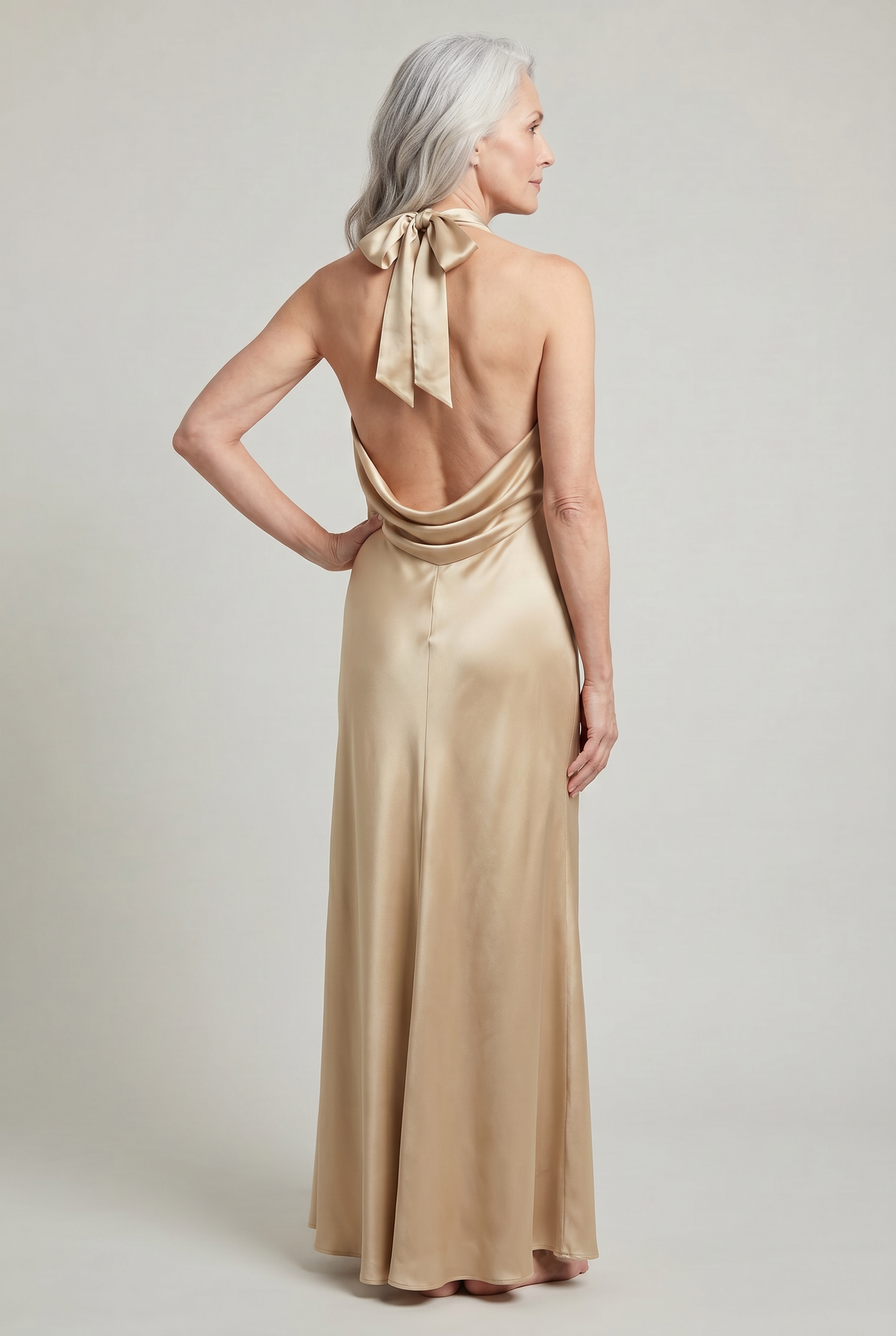 Women's Halter Neck Satin Maxi Dress - Floor Length Gown