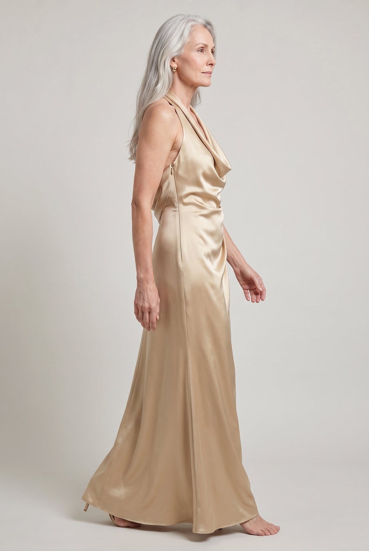 Women's Halter Neck Satin Maxi Dress - Floor Length Gown