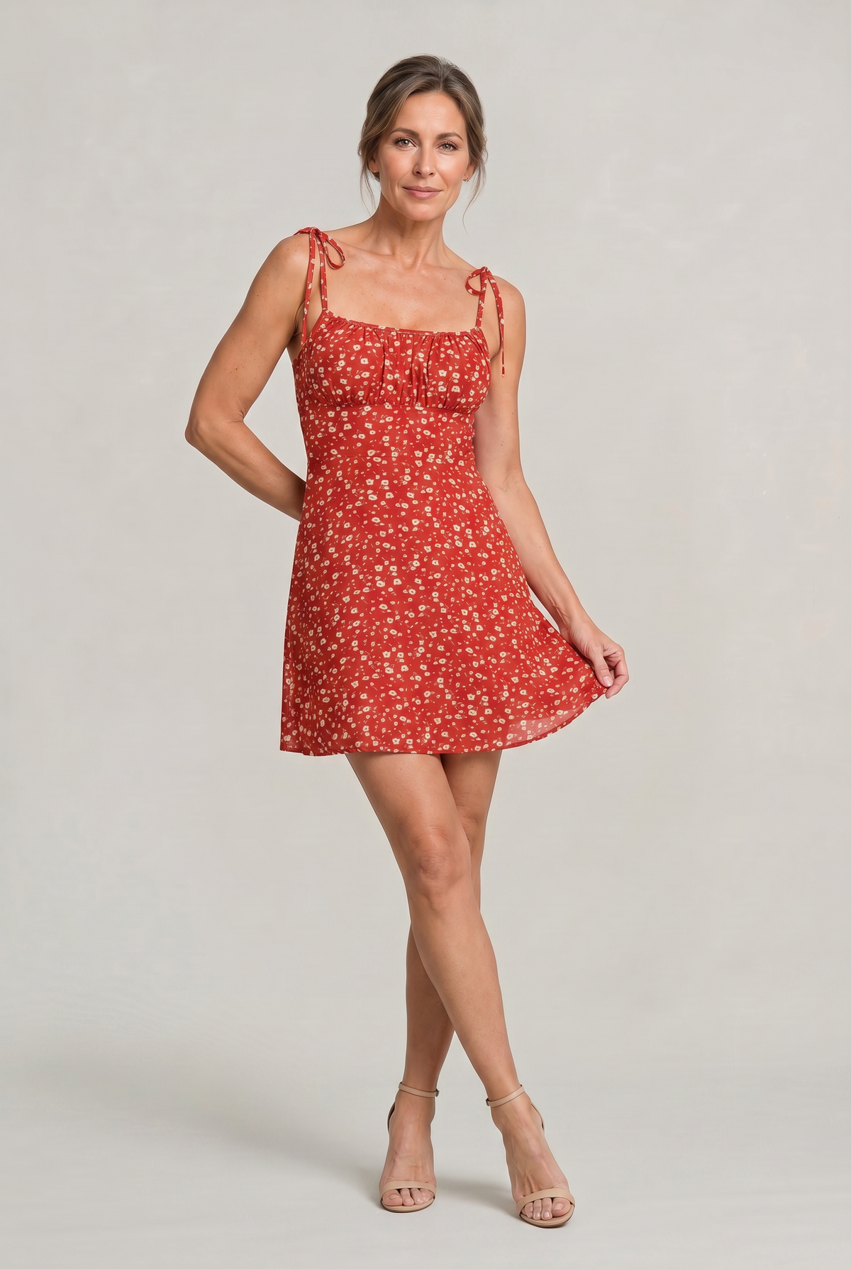 Women's Floral Tie Strap Mini Dress - Square Neck Dress