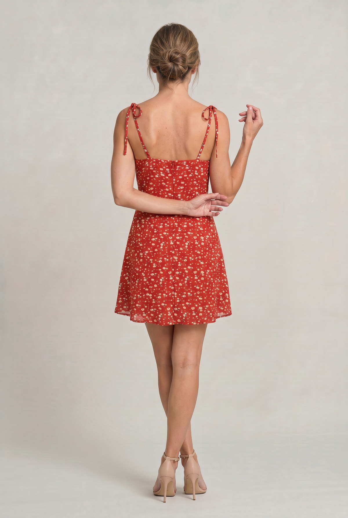 Women's Floral Tie Strap Mini Dress - Square Neck Dress