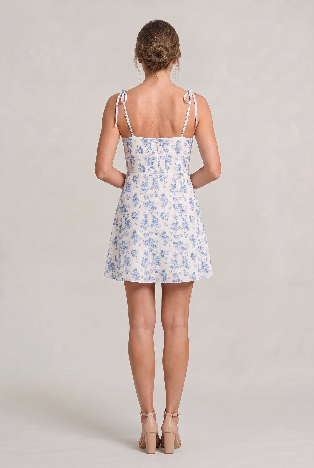 Women's Floral Tie Strap Mini Dress - Square Neck Dress