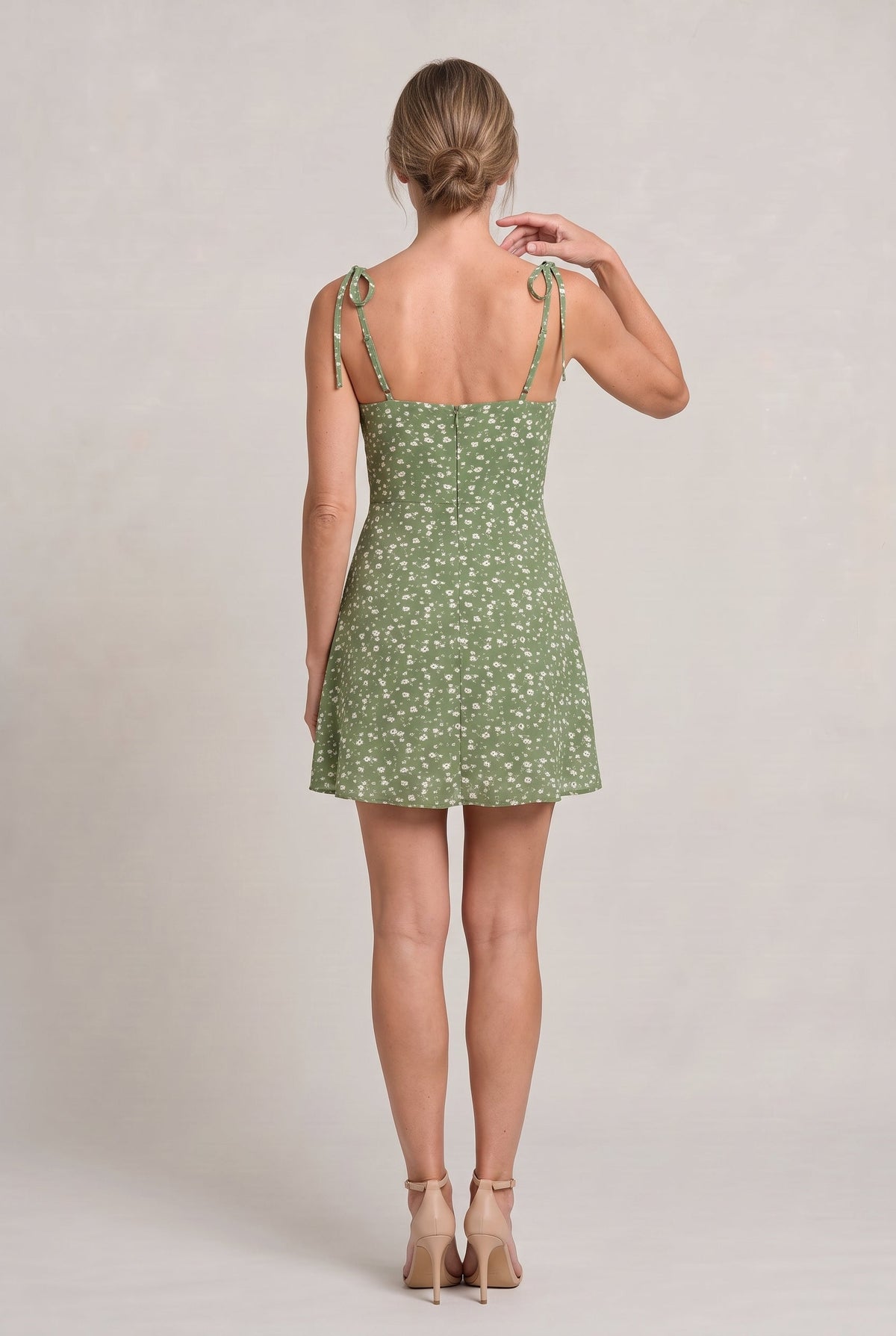 Women's Floral Tie Strap Mini Dress - Square Neck Dress