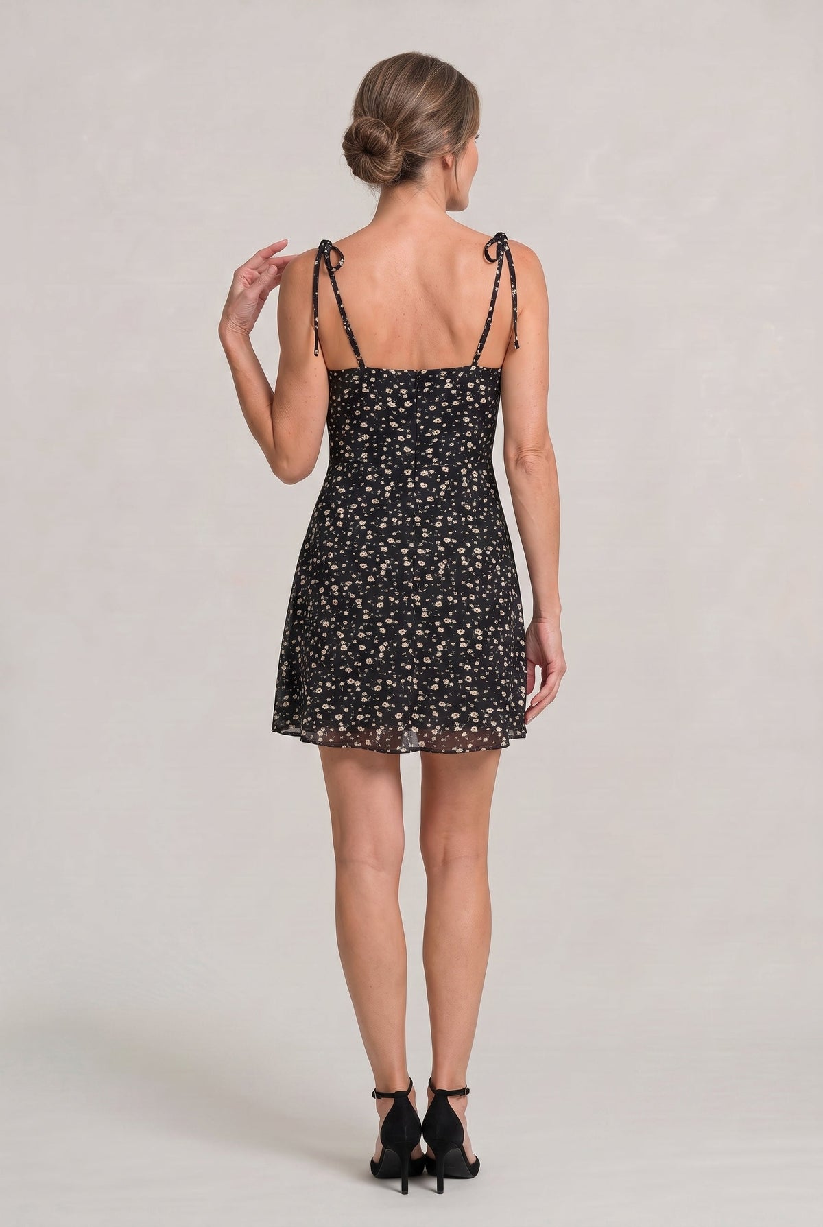 Women's Floral Tie Strap Mini Dress - Square Neck Dress
