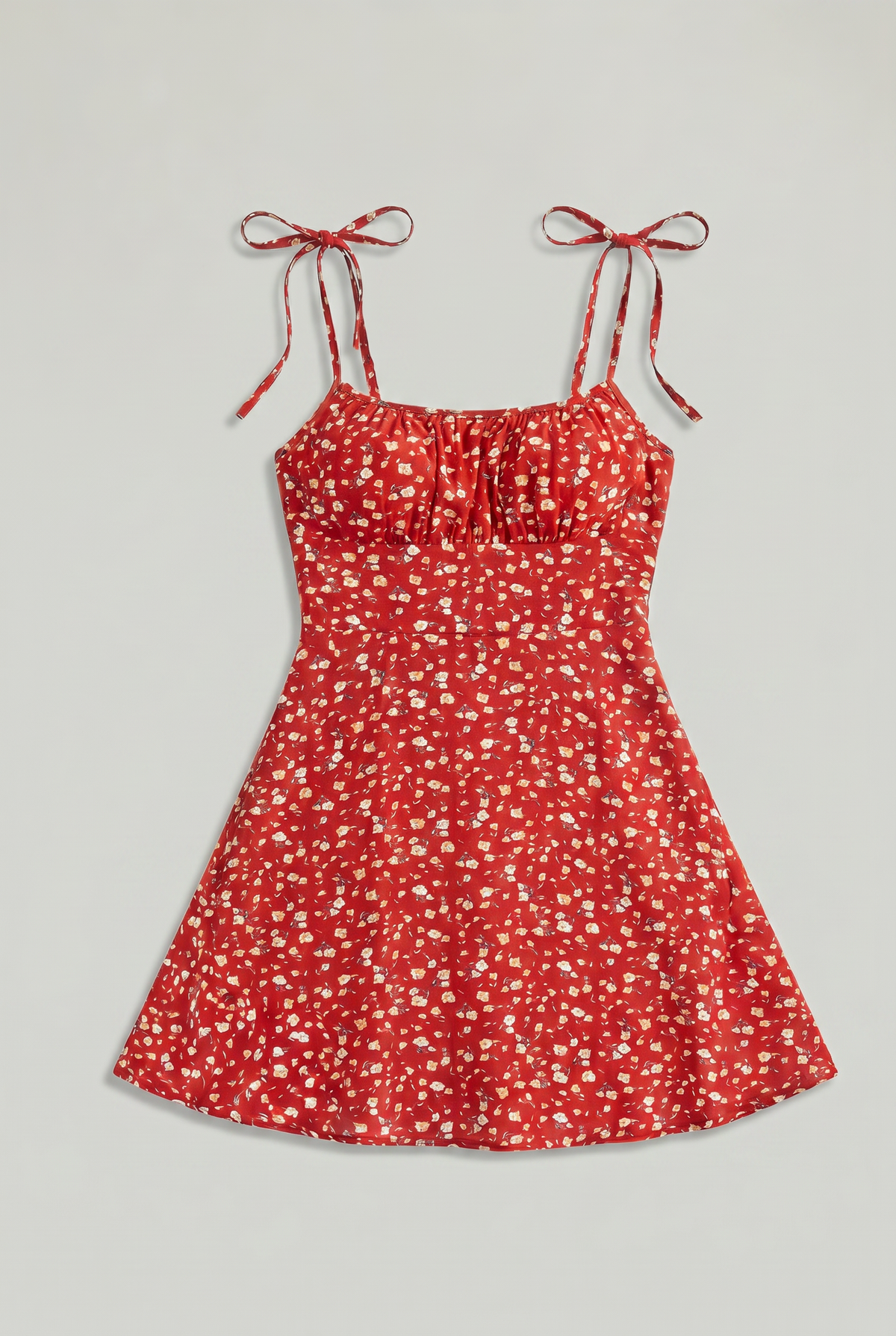 Women's Floral Tie Strap Mini Dress - Square Neck Dress