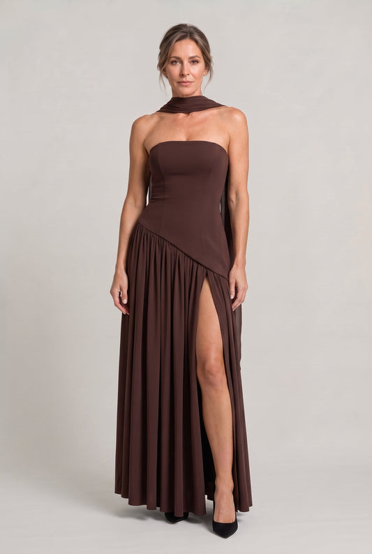 Women's Strapless Maxi Dress - Backless A-Line Dress