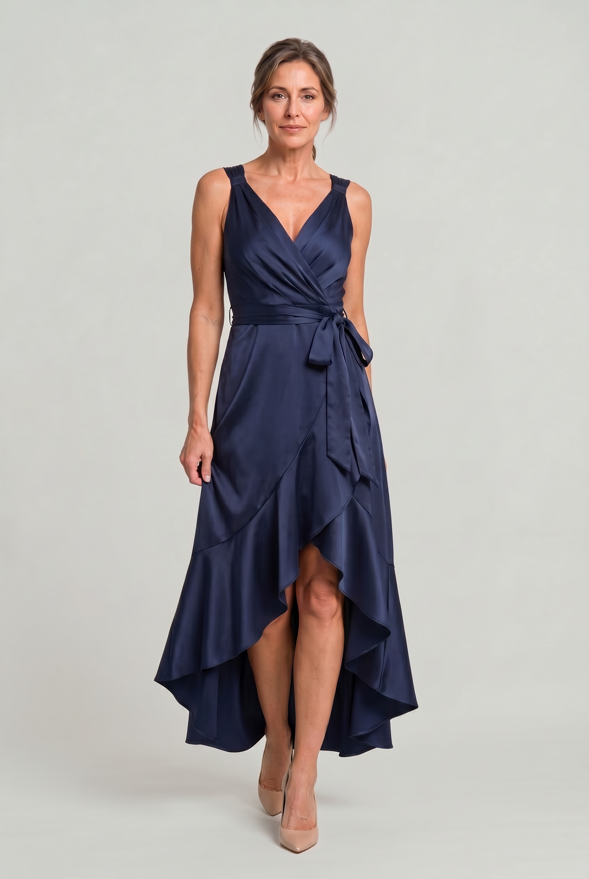 Sleeveless Wrap Midi Dress - Women's Tie Waist Dress