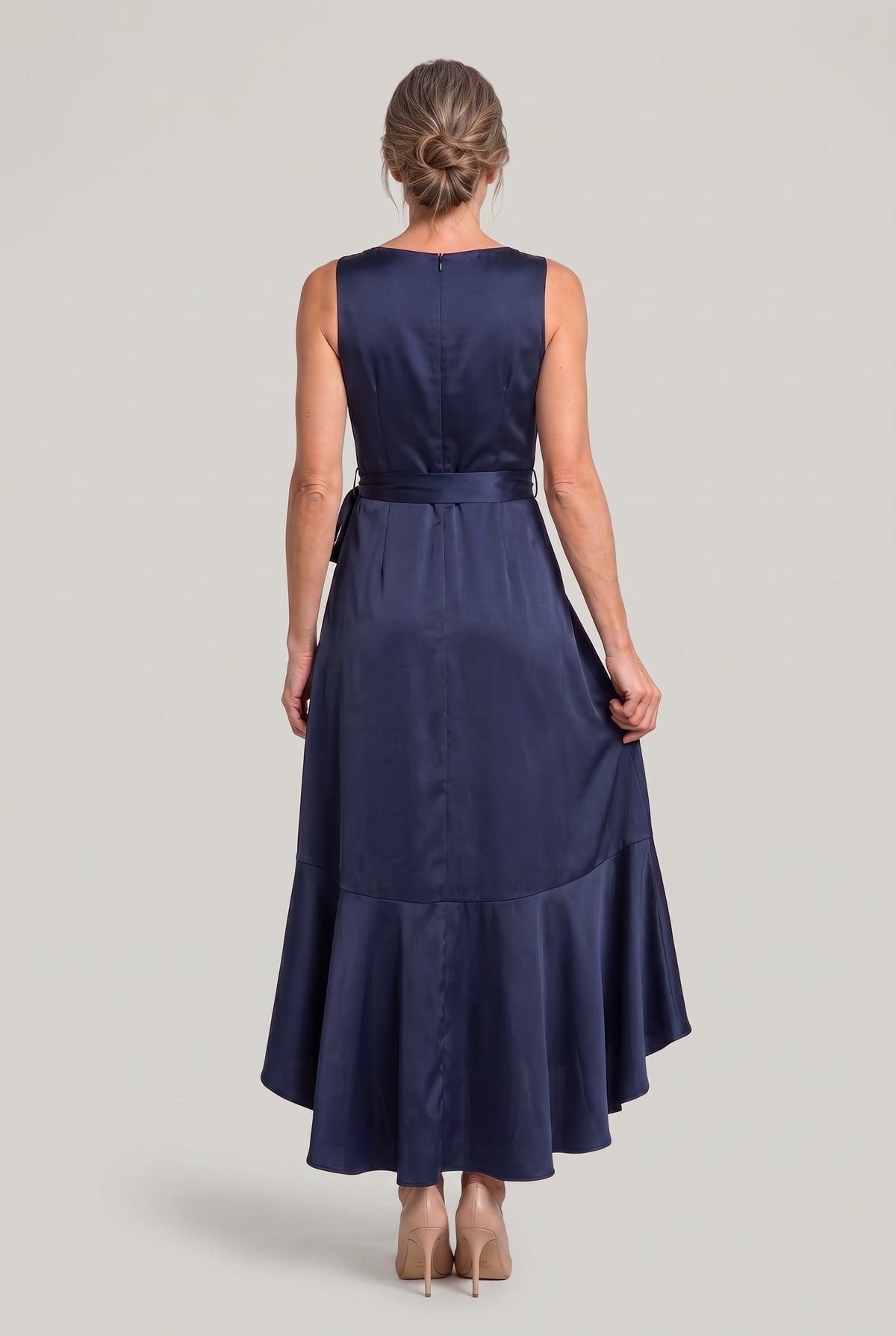 Sleeveless Wrap Midi Dress - Women's Tie Waist Dress