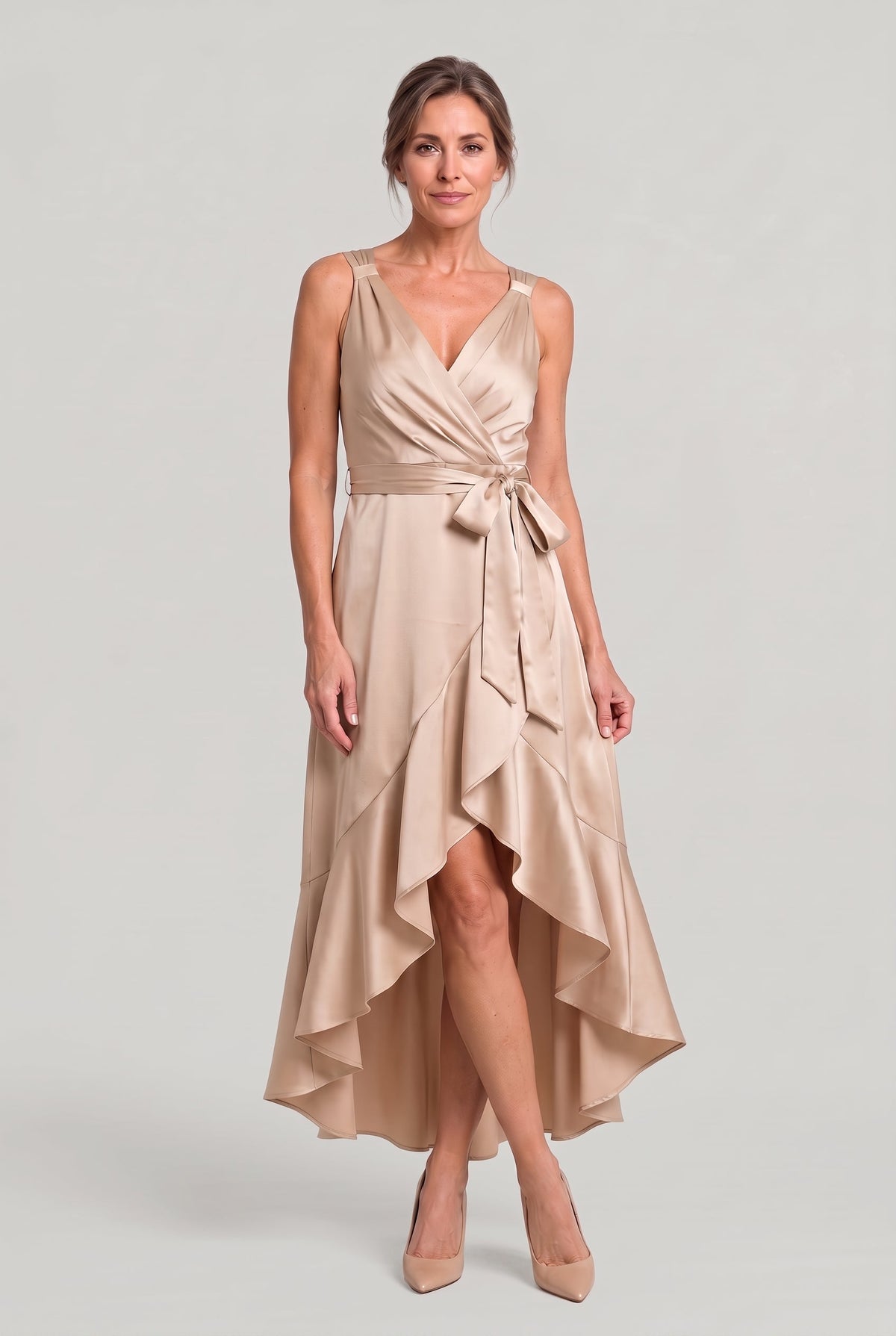 Sleeveless Wrap Midi Dress - Women's Tie Waist Dress